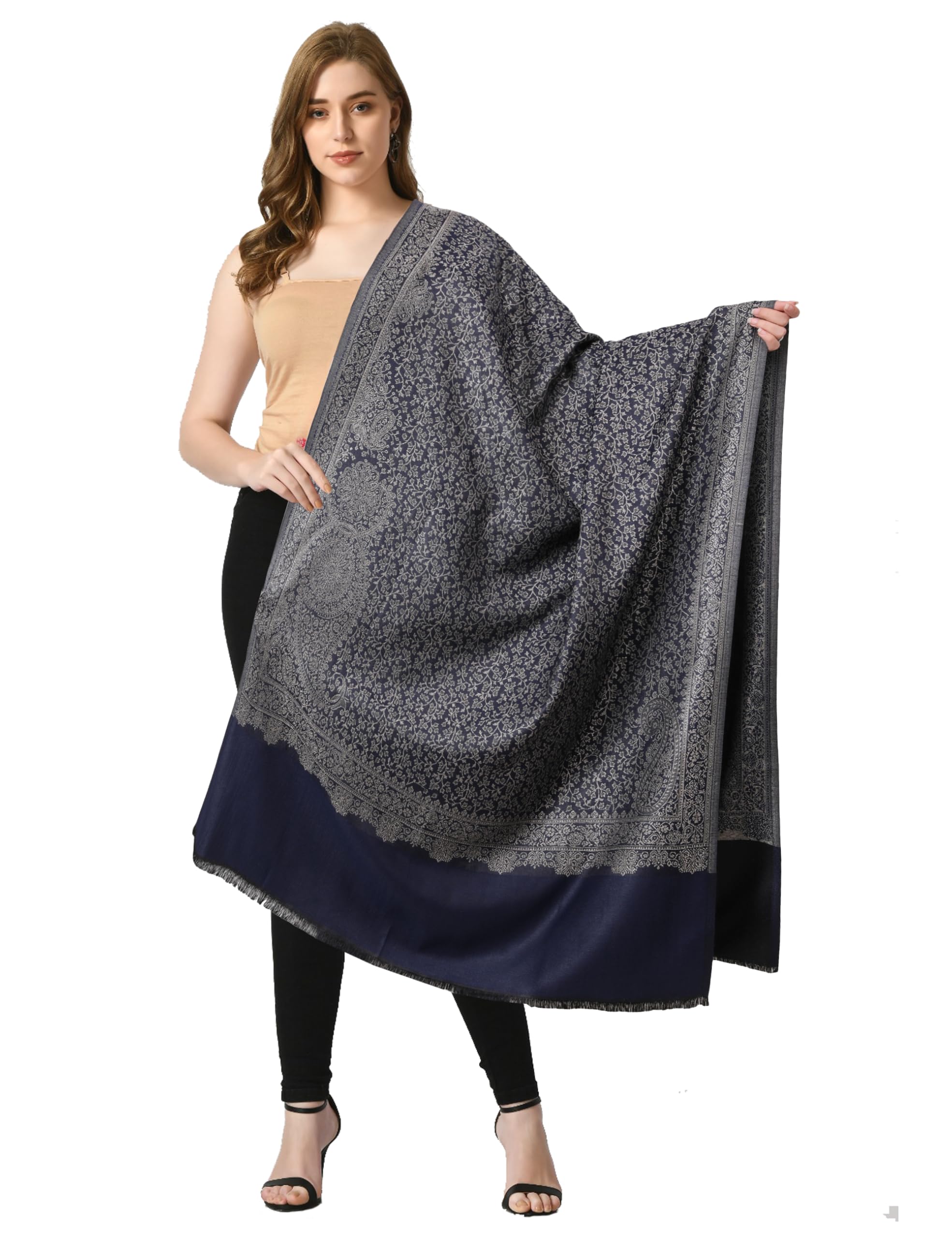 Women's Kashmiri Wool Blend Paisley Ambi Design Shawl, Warm and Soft Ladies Shawls/Stole Wrap for Winter Perfect Gifting Choice [SIZE:40X80 Inches]-picture-35