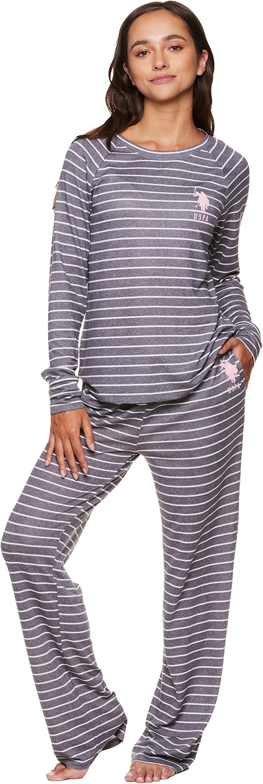 U.S. POLO ASSN.Womens Casual Long Sleeve Shirt and Pajama Pants With Pocket Sleepwear Set