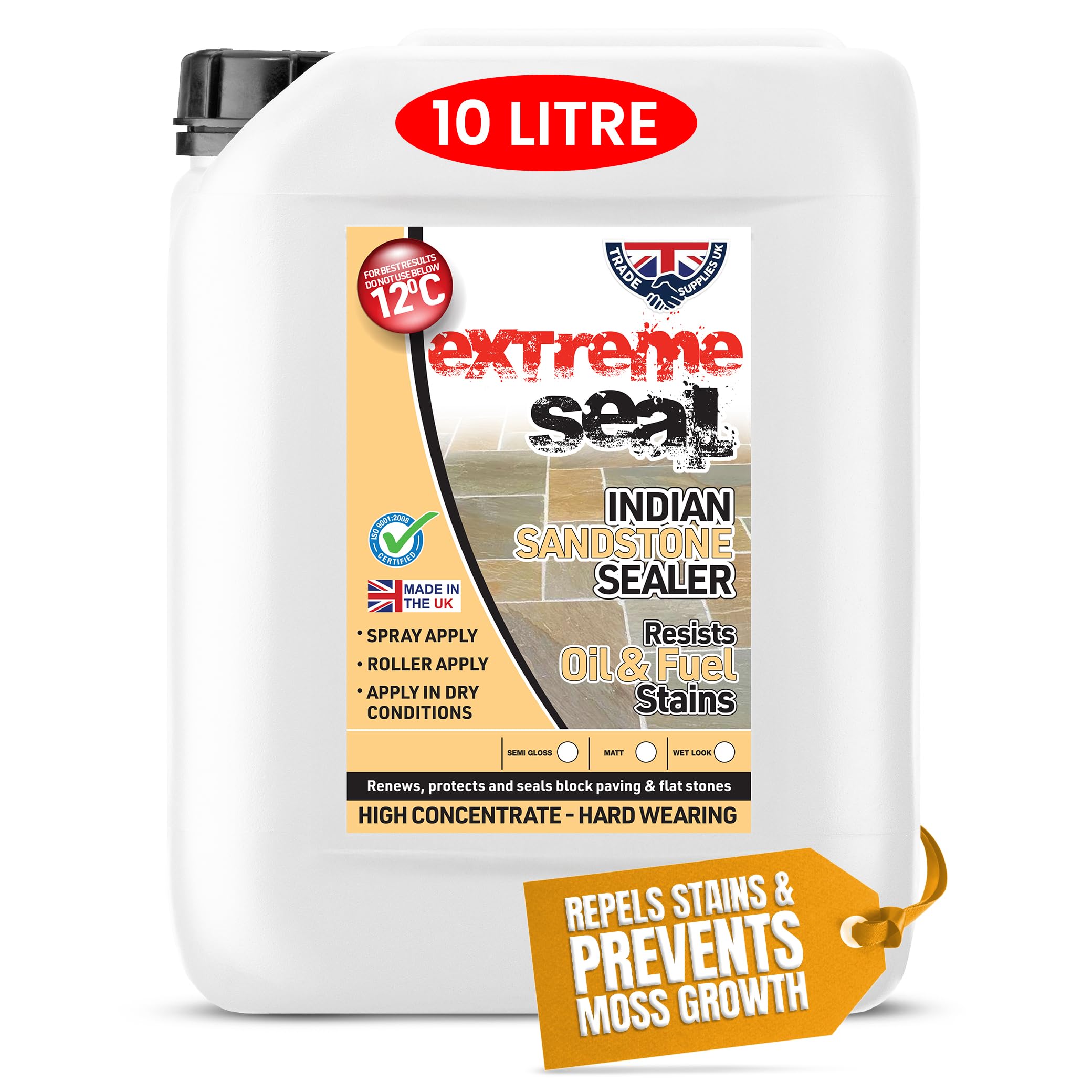 Extreme Seal Indian Sandstone Sealer - Wet Look - Polyurethane-Based, Hard-Wearing & Durable, Deep Penetrating, Weatherproof, Protects Against Dirt, Oil & Stains - 10L