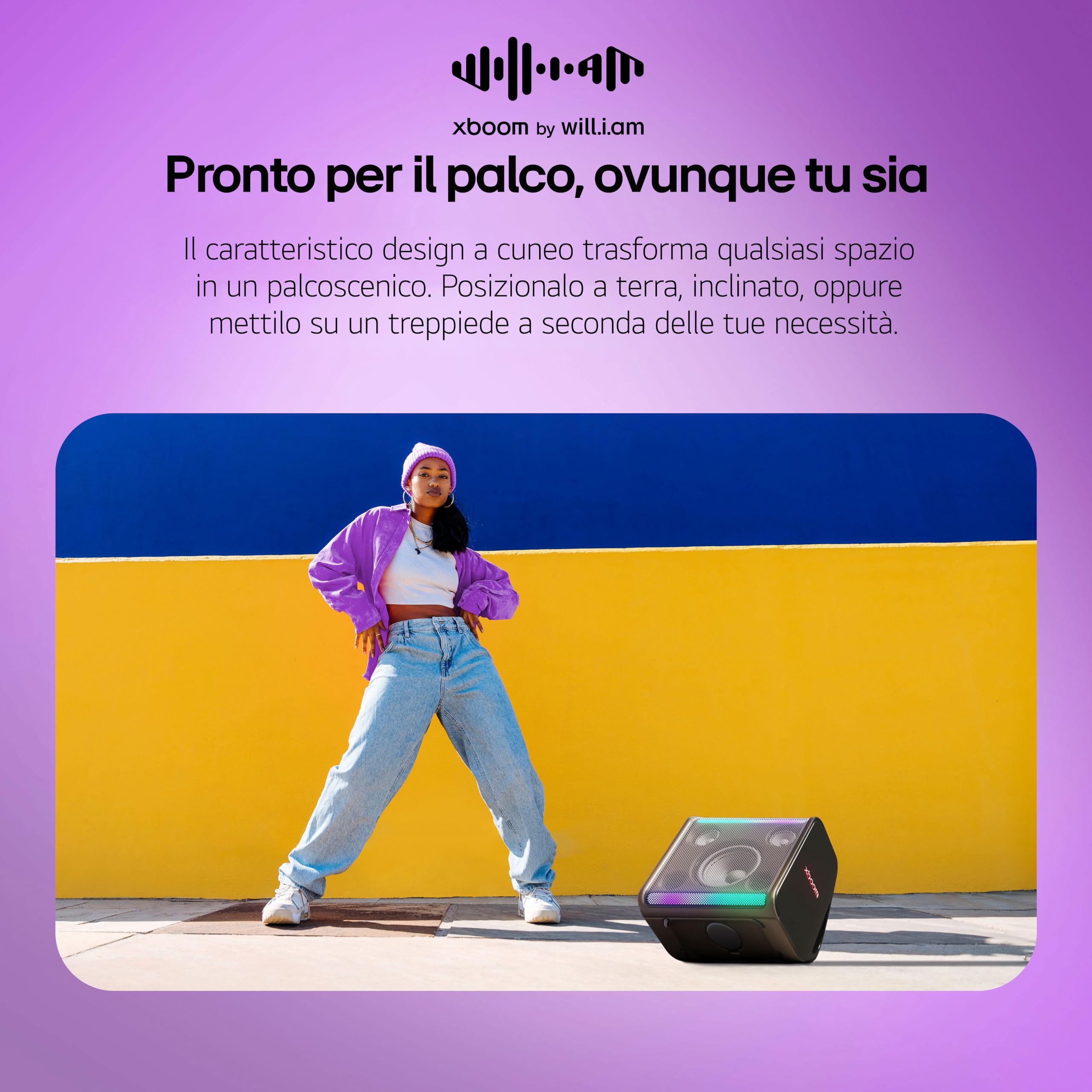 LG xboom Stage301,Speaker Portatile Wireless per Feste, Cassa Karaoke Portatile, Impermeabile IPX4 per Uso Esterno, con 12 Ore di Autonomia,Indicatore LED (Per Chitarra/Microfono)