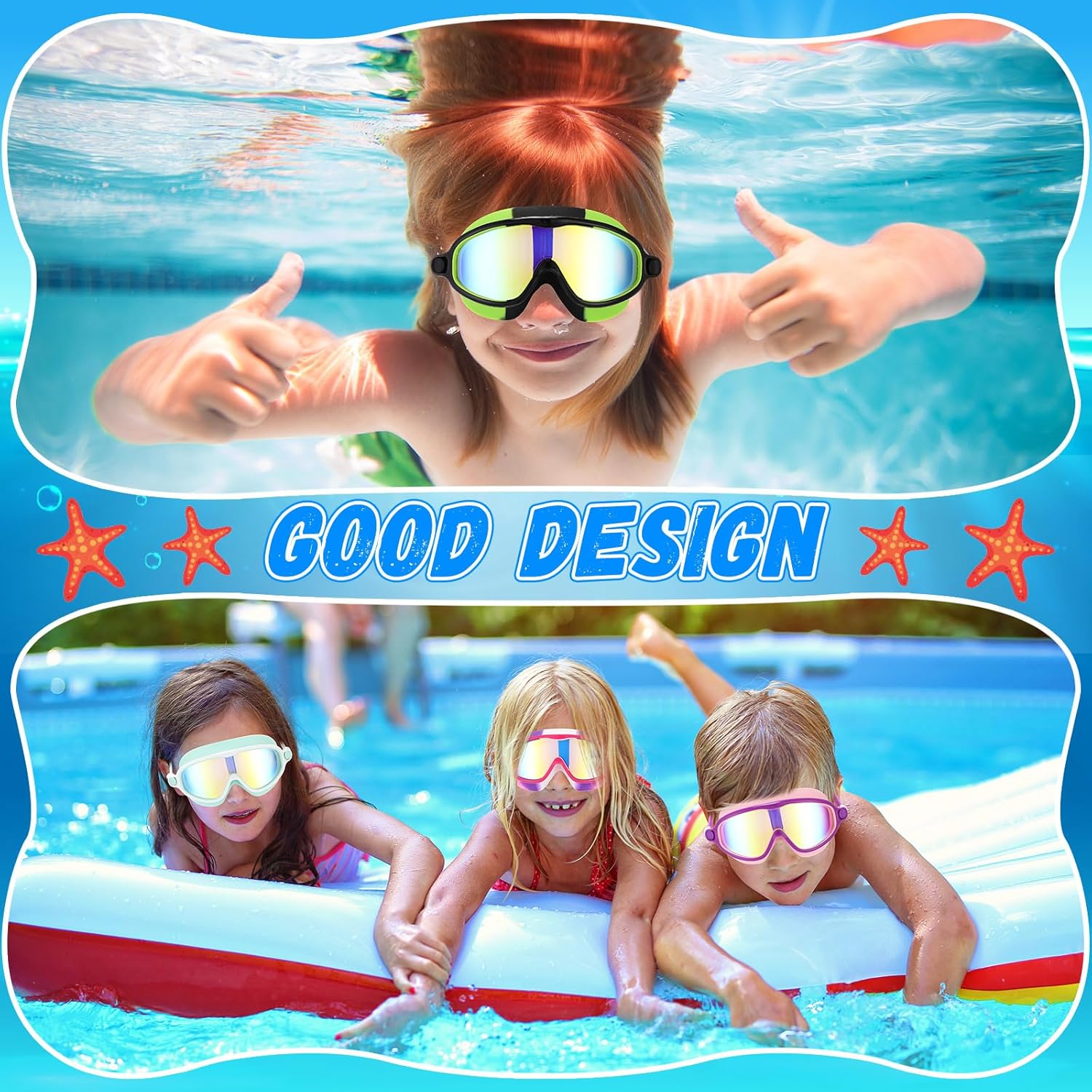 Flutesan 4 Pack Kids Swim Goggles Age 3-15 Antifog Wide View No Leaking Swimming Glasses with Adjustable Strap