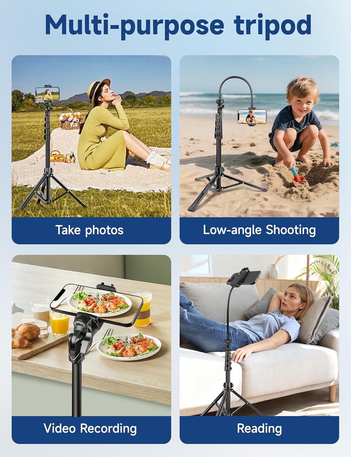 Phone Tripod Stand, 85" Tall Cellphone Tripod for iPhone with Gooseneck Remote, Flexible Portable Phone Stand for Recording, Compatible with iPhone 14 13 12 pro Android Camera - Image 5