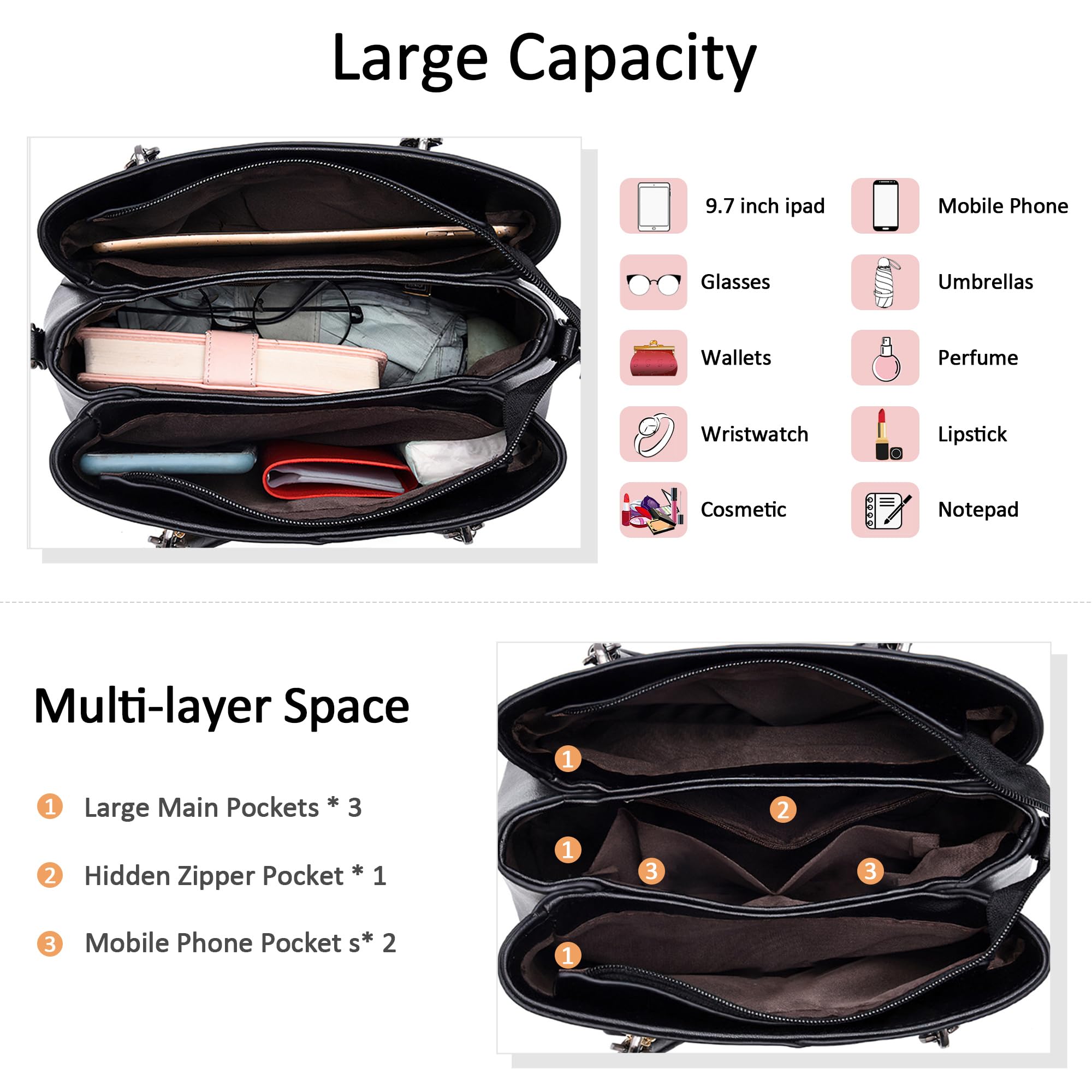 Élégant Sac à Main Femmes Medium PU Cuir Sac à Poignée Sac à Bandoulière avec Mode Pendentif Sac Fourre D'épaule pour Voyage Travail Achats Quotidien Date Femme Sac à Messager Gris