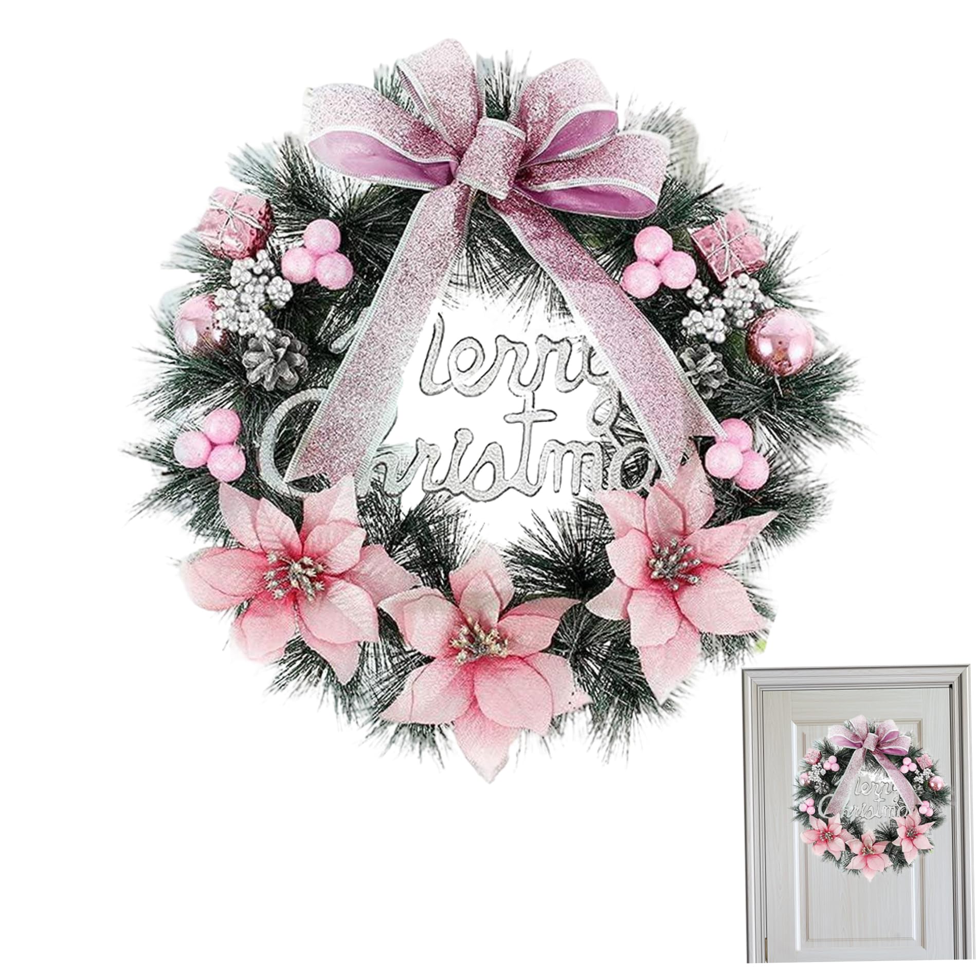 Couronnes de Noël extérieur rose pour sublimer votre entrée hivernale