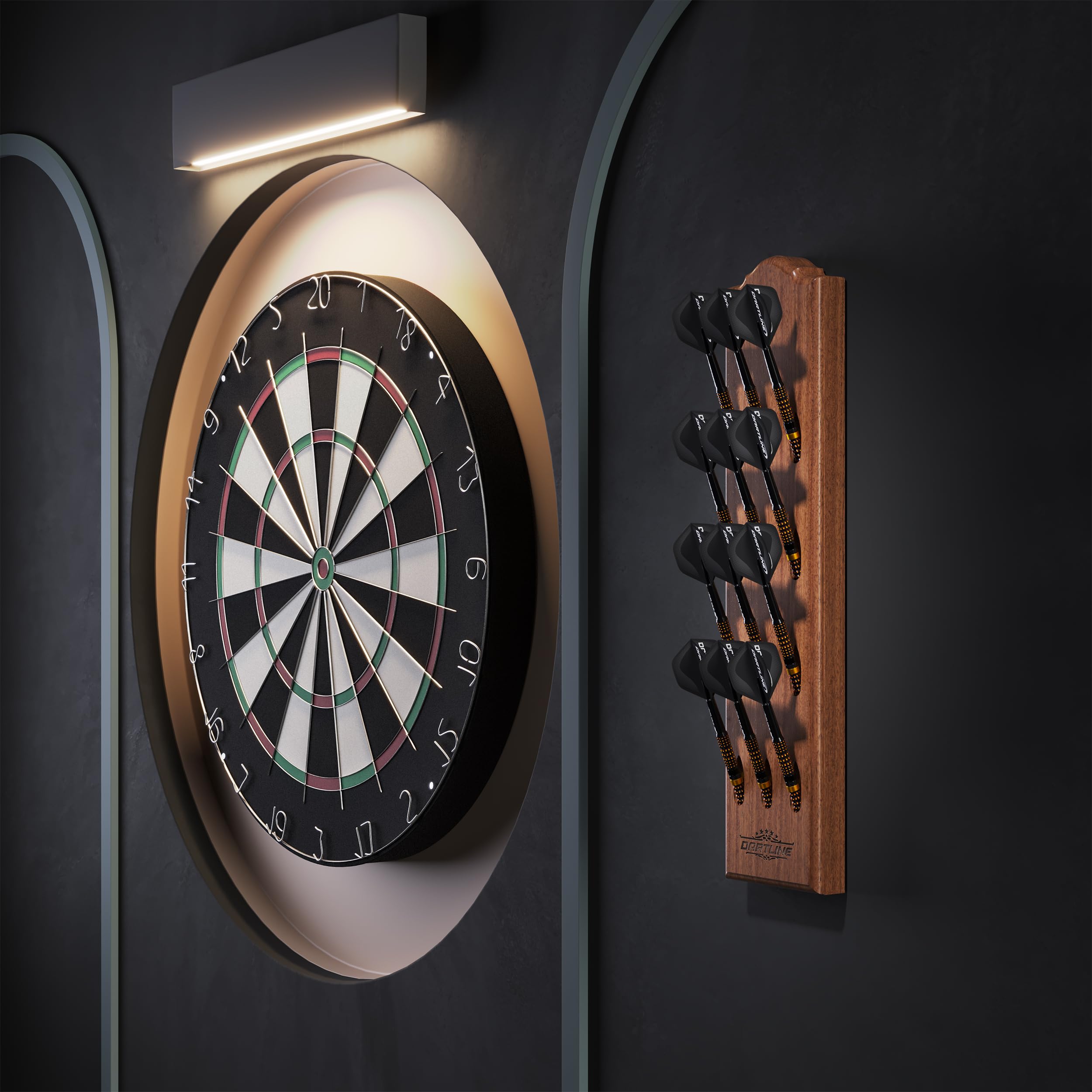 Porte-fléchette Mural en Bois pour 12 fléchettes - Support Mural pour fléchettes Acier et Soft - Accessoire Darts de qualité (Marron, Forme Allongé)