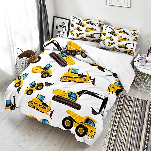 Miniatura 2 de CVHOUSE Juego de ropa de cama de tractor tamaño matrimonial, juego de ropa de cama de tractor con excavadora para niños y adolescentes, funda de