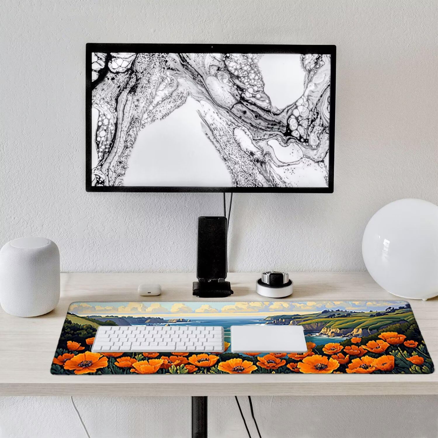 Podkładka pod mysz do gier XXL duża mysz 1200 x 500 mm, duża podkładka pod biurko z antypoślizgową gumową podstawą, poprawia precyzję i szybkość (kwiaty z widokiem na morze) o-367