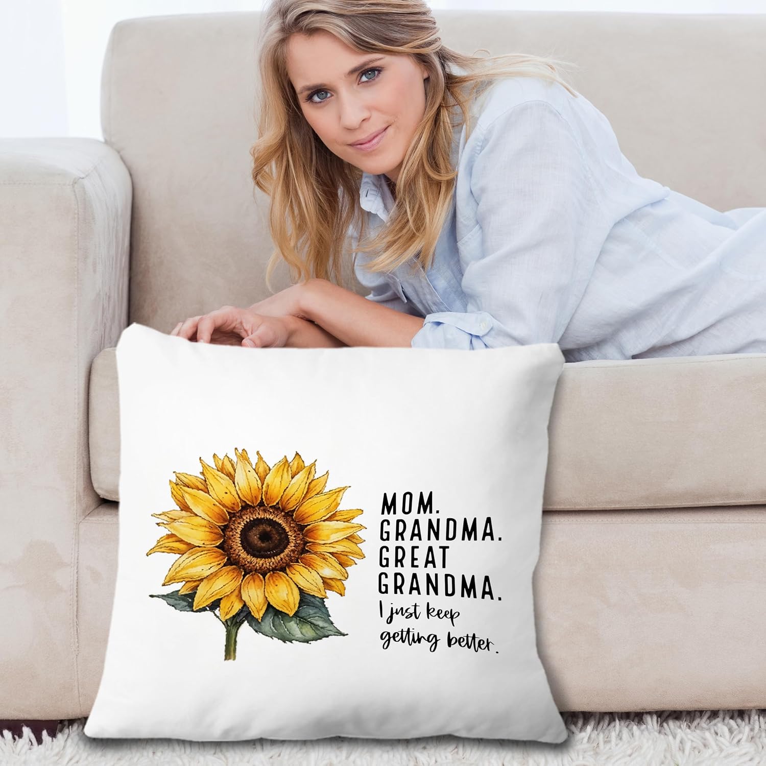 Mom Grandma Great Grandma Gifts Pillow Covers 18x18, Best Great Grandmother Gifts for Mother's Day, GG Baby Announcement Floral Throw Pillow Covers for Home Bedroom Living Room image 5