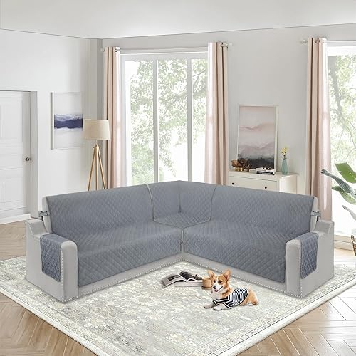 Miniatura 6 de HDCAXKJ Fundas de sofá seccionales 100% impermeables dobles, 3 piezas, color gris, en forma de L, funda seccional en forma de L, funda de sofá en