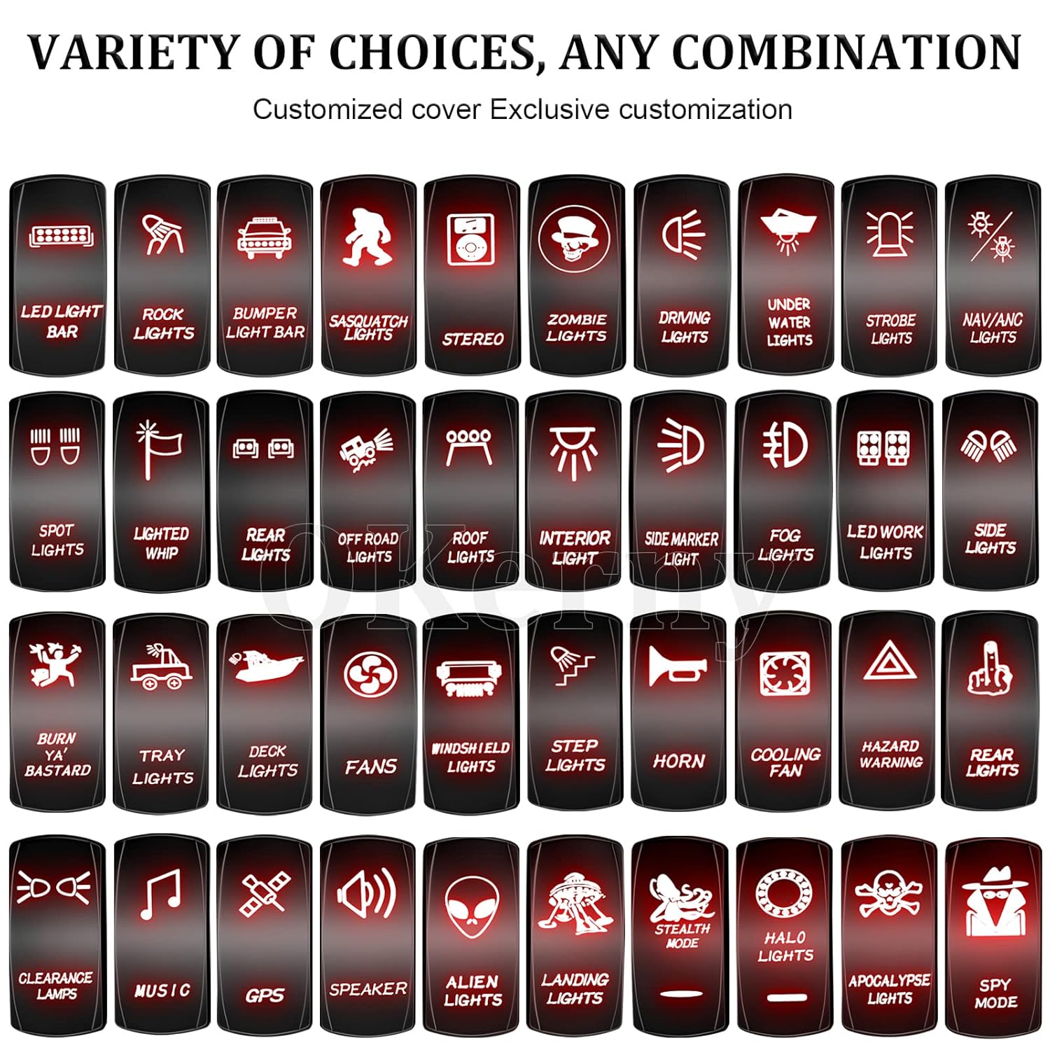 Customize Toggle Switch Panel 5 Gang Rocker Light Bar Switches Waterproof for Pickup Truck Car UTV Off Road Marine