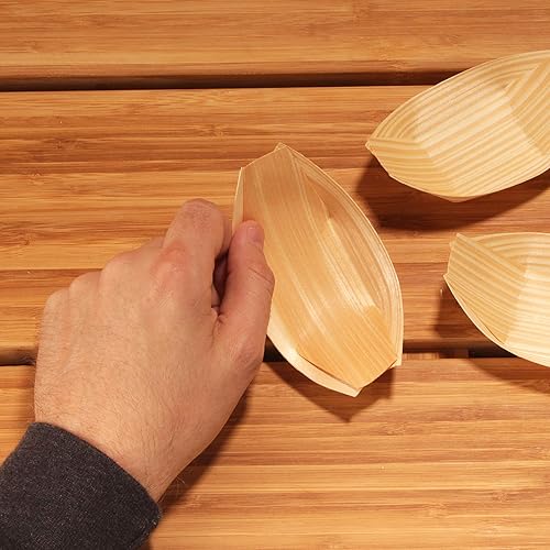 Miniatura 4 de BambooMN Marca platos desechables de madera para barcos, 4.3 pulgadas de largo x 2.5 pulgadas de ancho x 1 pulgada de alto, 100 piezas