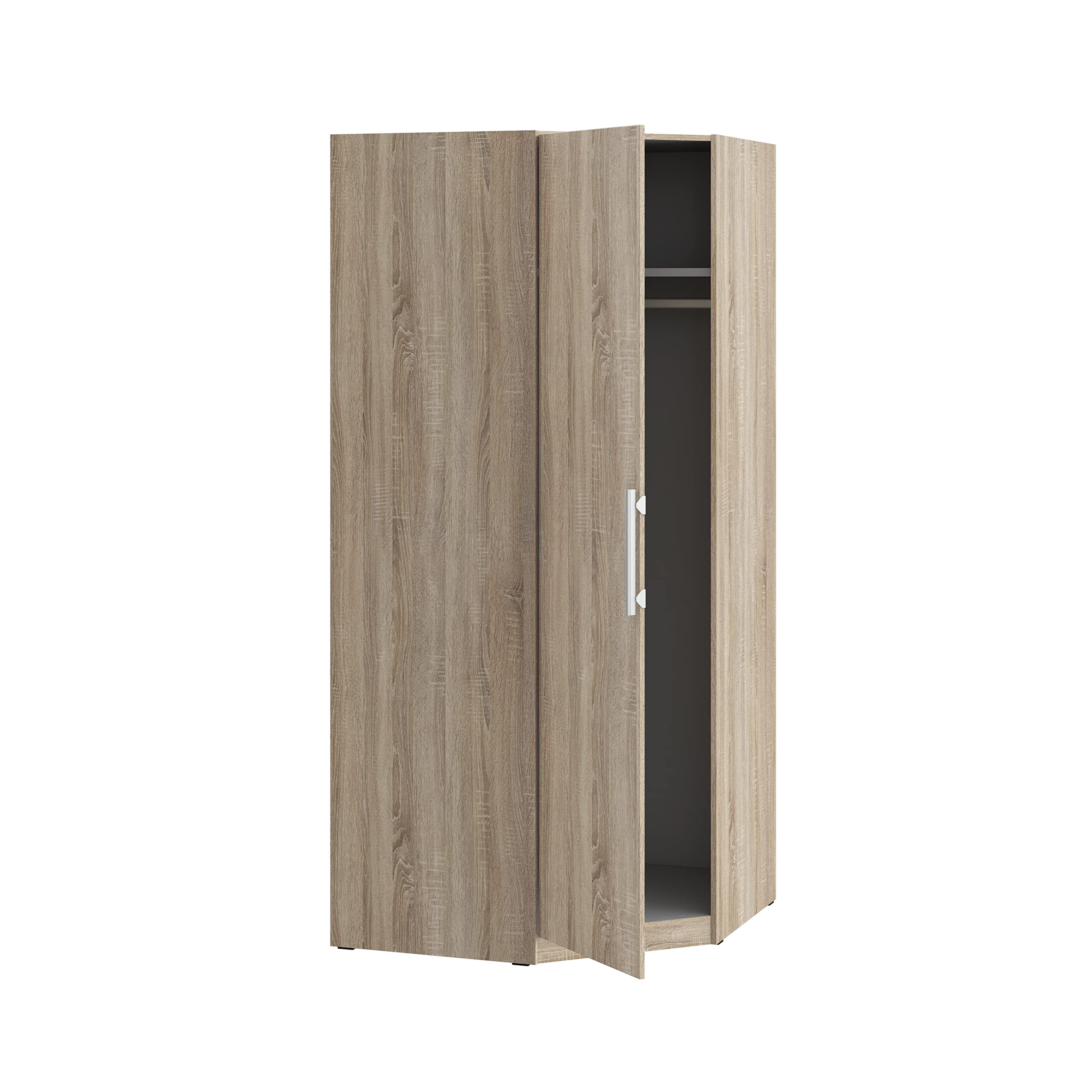 FORTE CADIXO Eckschrank 95, Eckkleiderschrank Skandinavisch Drehtürenschrank, 1-türig mit Einlegeböden und Kleiderstange, Holzdekor: Sonoma Eiche, 94 cm breit x 213 cm hoch x 94 cm tief