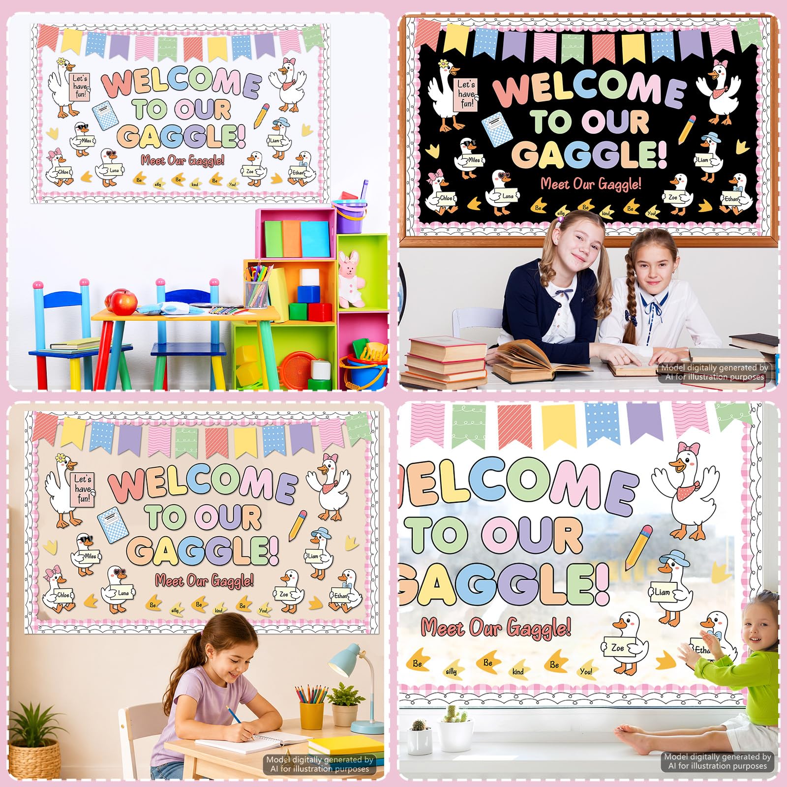Dekoracje tablicy ogłoszeniowej Silly Goose Welcome Back to School Cute Goose Notatnik Papierowe Wycięcia Witamy w naszym Gaggle Classroom Materiały dekoracyjne do domu Szkoły Klasy Tablica Tablica