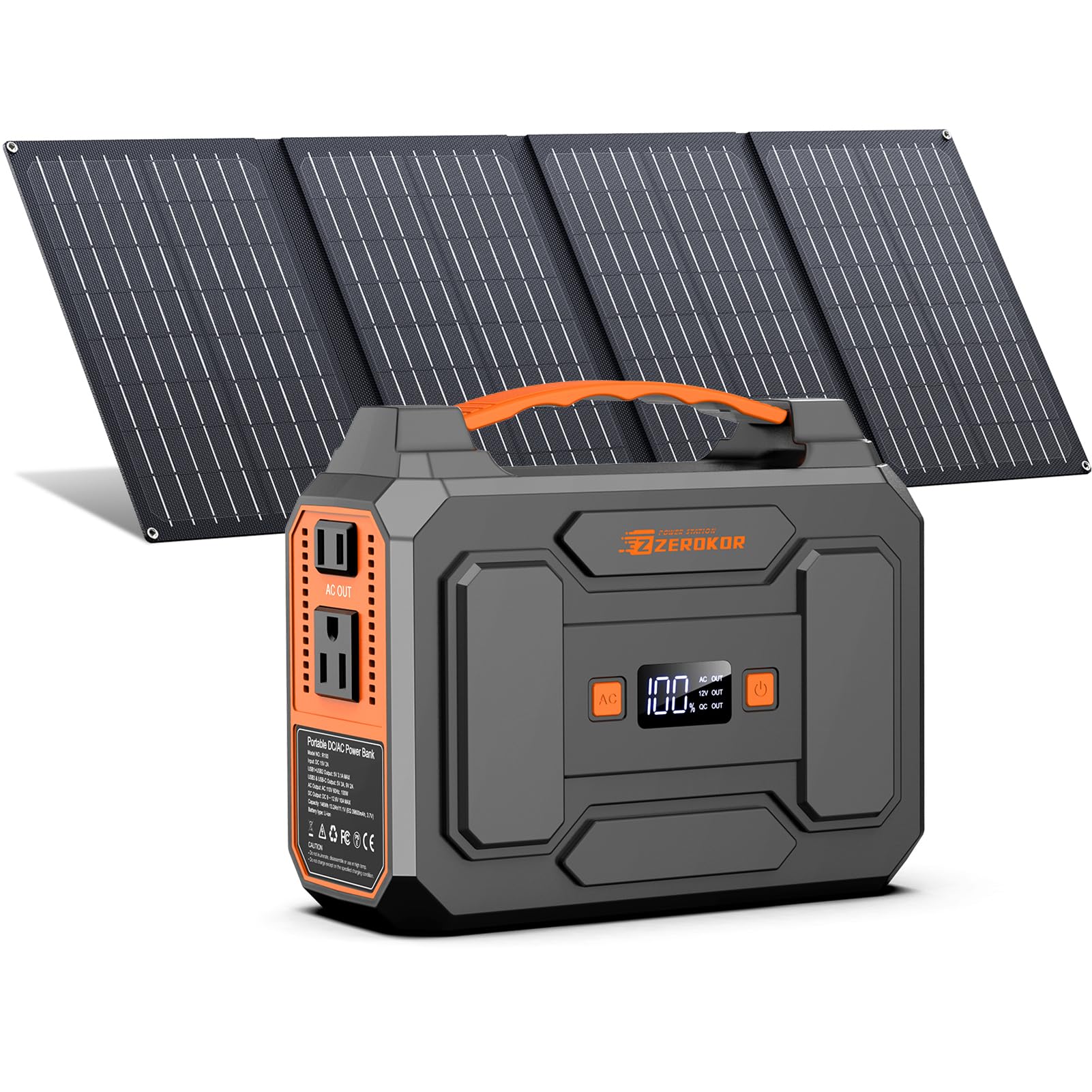 Portable Power Station with Foldable 40W Solar Panel, 100W Solar Powered Generator with Panels,110V AC Outlet Camping Solar Power Bank 146Wh DC Battery Pack for Smart Device RV Outdoor Power Outage