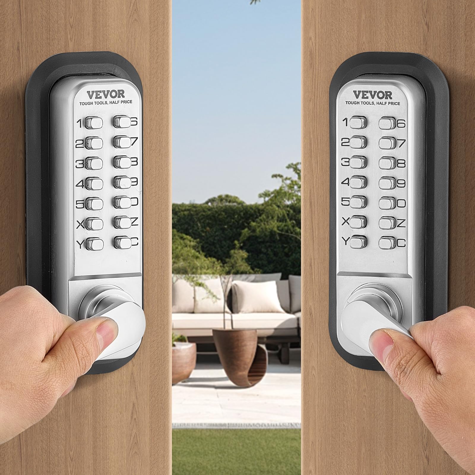 VEVOR Cerradura de Combinación Mecánica con Teclado de Una Cara 14 Teclas, Cerradura de Puerta sin Llave con Manija Adecuado para Puertas de 35 a 65 mm de Grosor para Oficina, Patio, Plateado
