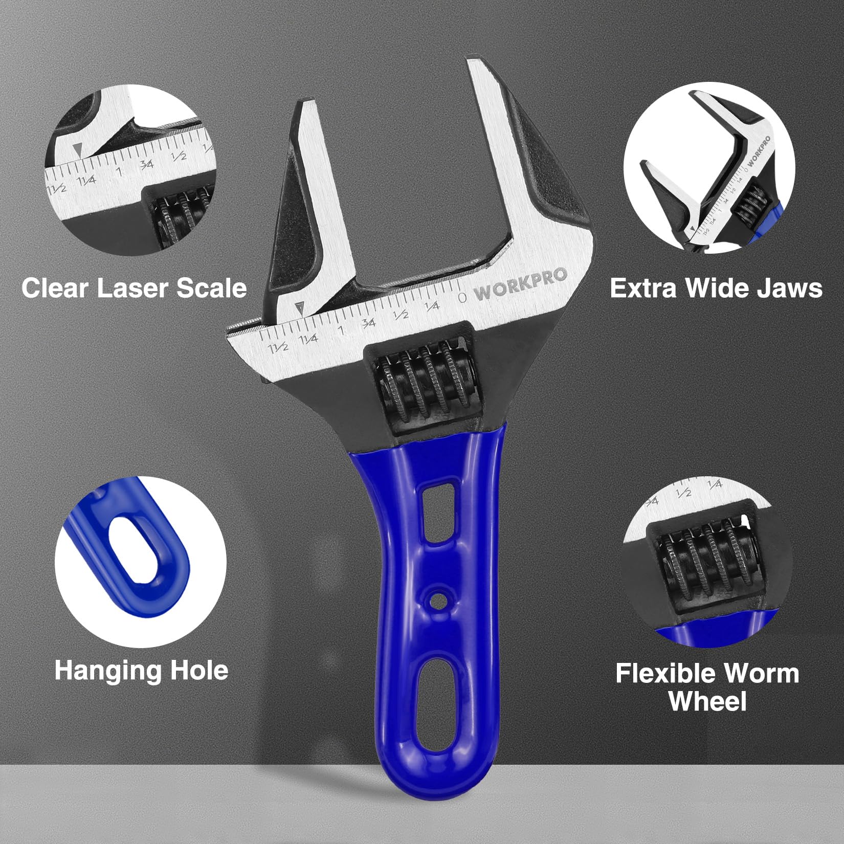 WORKPRO 6" Stubby Adjustable Wrench - Durable & Compact -5