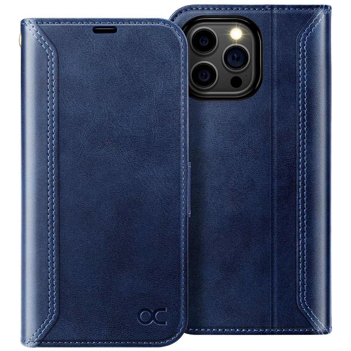 OCASE Compatible with iPhone 15 Pro Wallet Case, PU Leather Flip Folio Case with Card Holders RFID Blocking Kickstand [Shockproof TPU Inner Shell] Phone Cover 6.1 Inch 2023 Retro Blue
