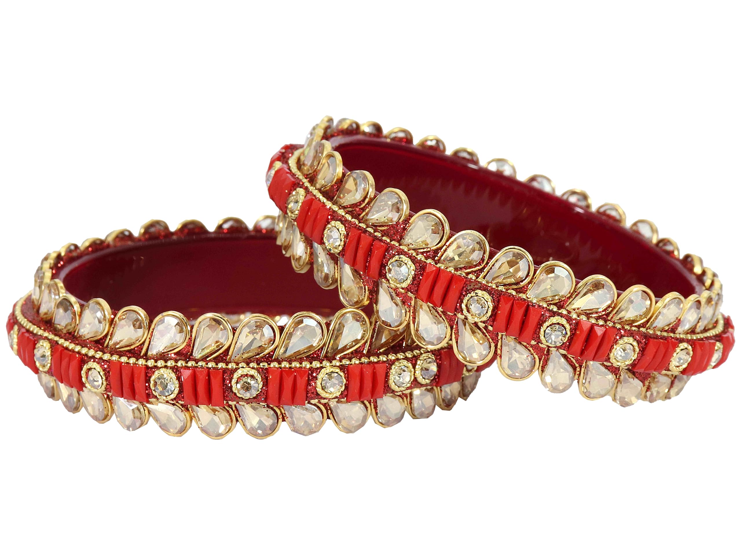 NMII Glass Golden Zircon Stone & Kundan Beads Kada Set For Women & Girls |Fancy Glass Kada, Wedding Bangles | Glass Bang