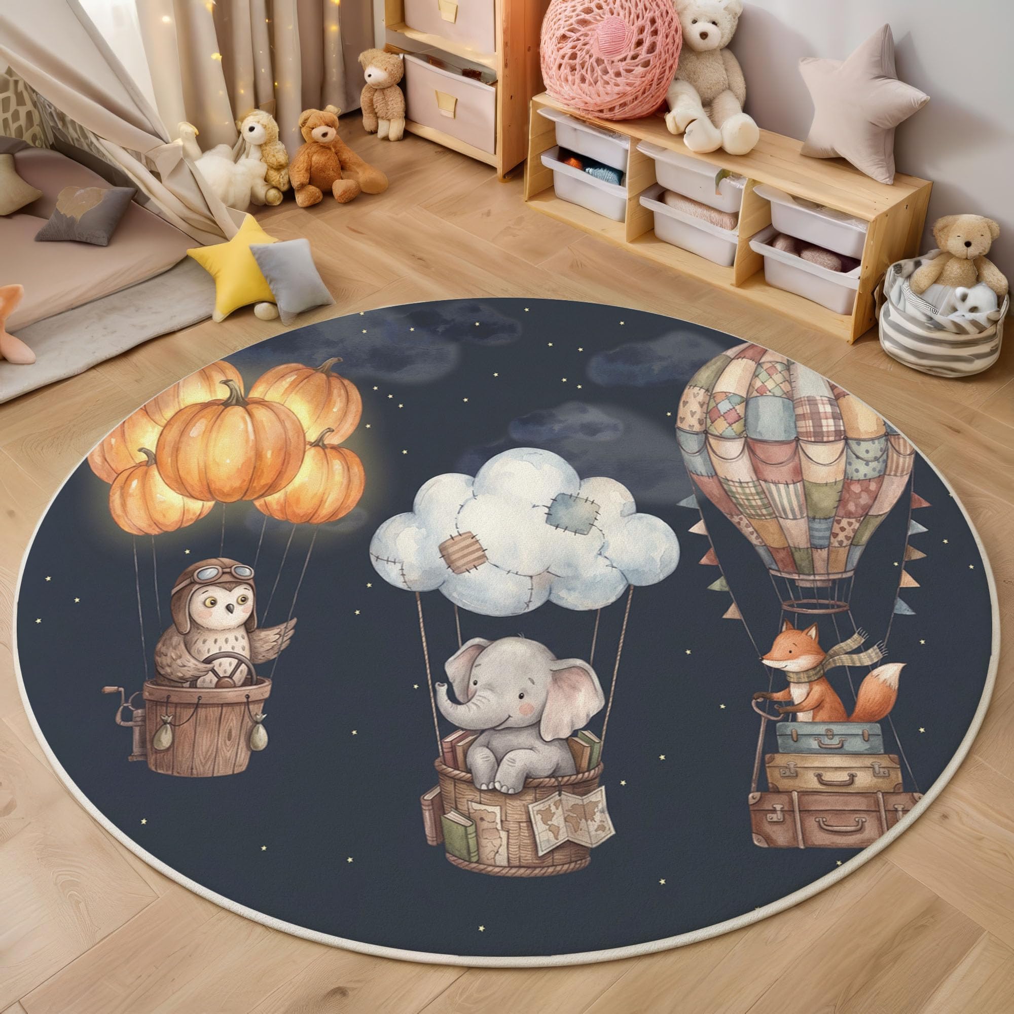 Tapis rond 160cm lavable en machine pour salon et chambre enfant rétro