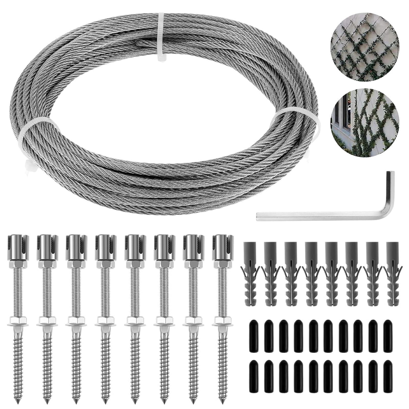 Support Treillis pour Plantes Grimpantes, Treillis en Acier Inoxydable, pour Rosier Les Jardins Extérieurs(8 Supports, Corde de 12 m)