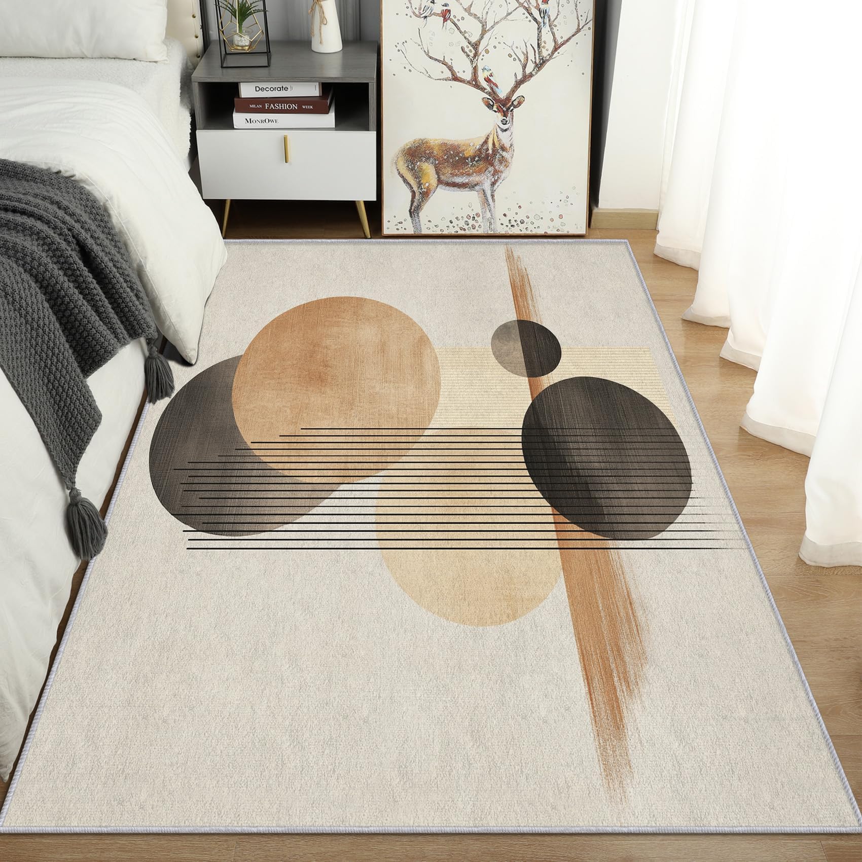 Tapis de salon bohème beige pour créer une ambiance cocooning moderne