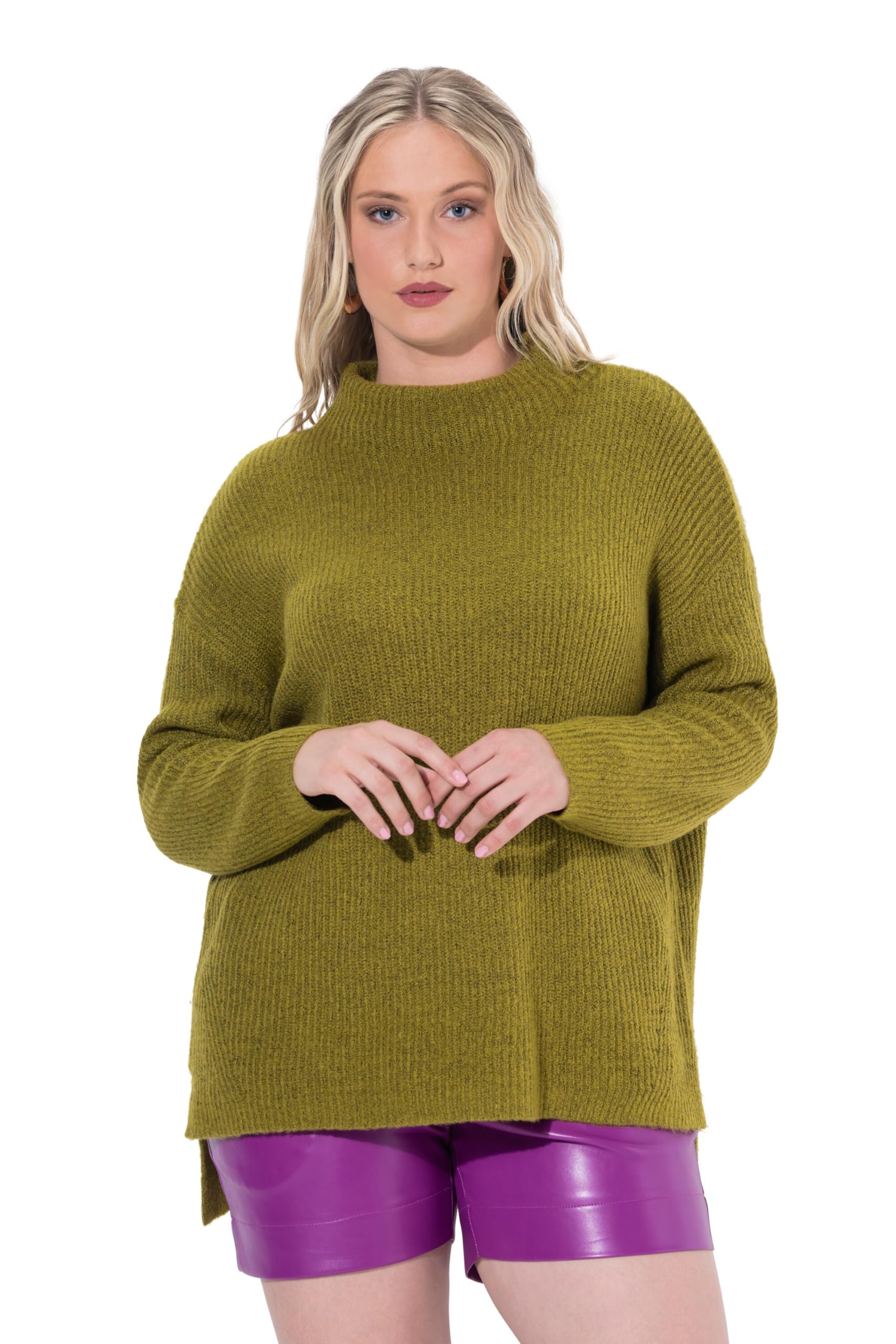 Ulla Popken Damen große Größen Übergrößen Plus Size Rollkragen-Pullover, Rippstrick, Oversized, Langarm 822713
