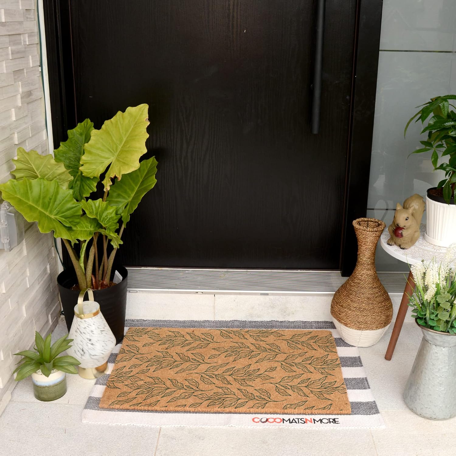 COCO MATS 'N MORE Spring Coir Doormat – Durable Coir Door Mat with Vinyl Backing, Stylish Outdoor Mat for Entryway, Porch Mat, and Front Door Mat (|18" X 30" | Leaves Pattern| Made in USA)