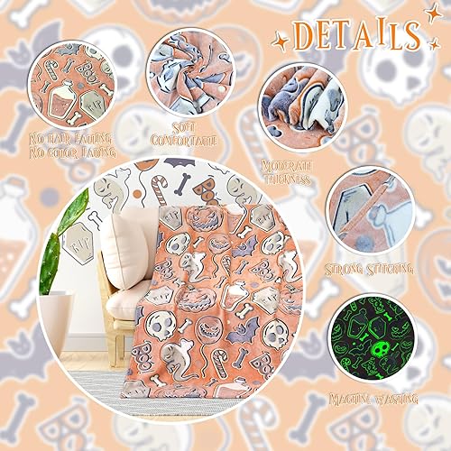 Miniatura 4 de Manta de Halloween para niños y adultos, manta de Halloween que brilla en la oscuridad, con estampado espeluznante de calabaza, murciélago,