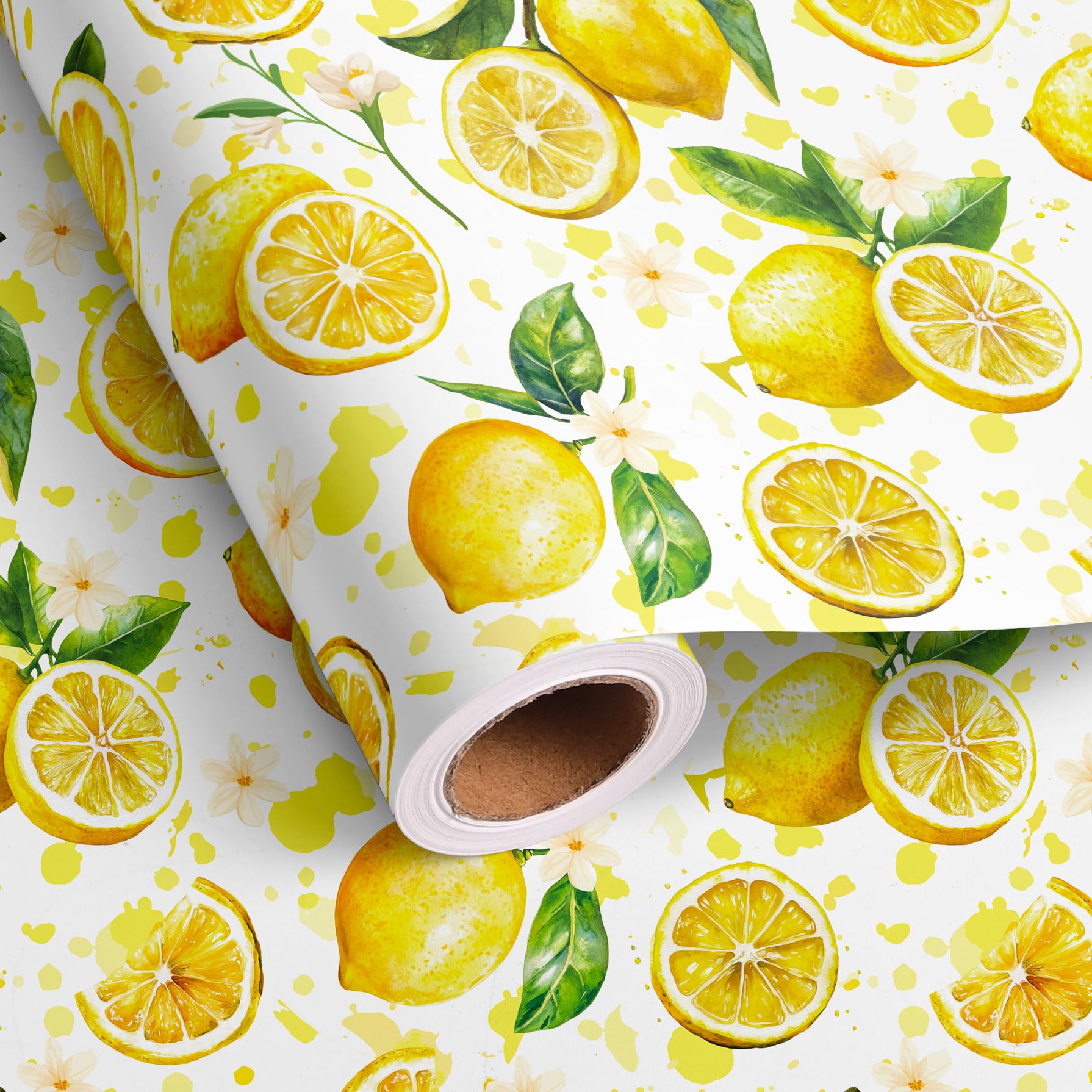 Photo 1 of Altarho Lemon Wrapping Paper Roll - Yellow Lemon Leaves Floral Gift Wrap Design for Birthday Spring Summer Party Wedding Bridal Shower Total 28.5 sq.ft