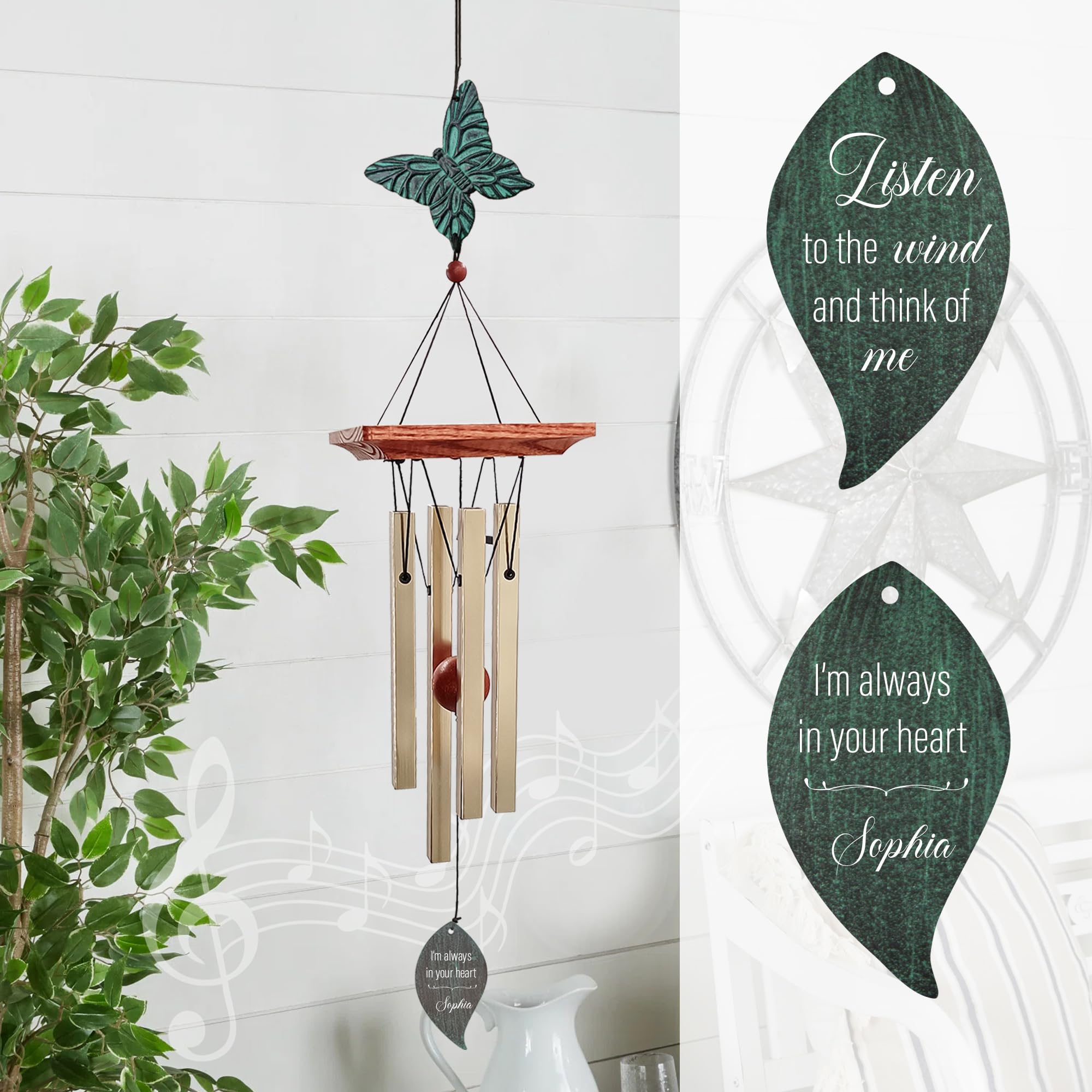 Personalized Sympathy Wind Chimes, Sympathy Gifts for Loss of a Loved One, Wind Chimes Customized Memory Words for Loss of Loved Person, Bereavement/Memorial Gift for Loss