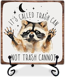Funny office decor Trash Sign With 1 Metal Stand, It's Called Trash, Raccoon Signs For Home Office Kitchen Bathroom Bedroom - Tabletop Decor & Gifts For Friends Family Coworker - A01