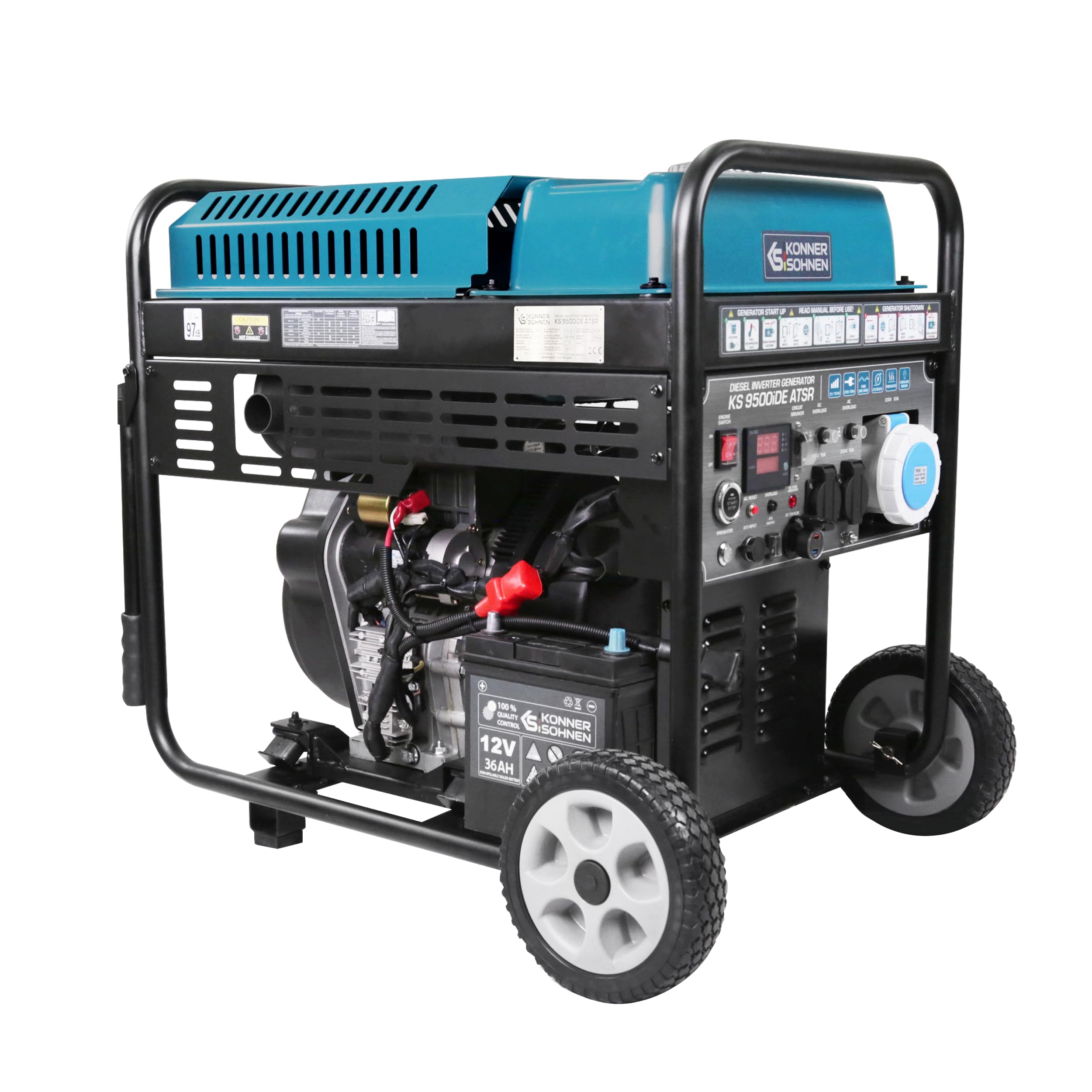 K&S Könner&Söhnen Generator diesla Inverter KS 9500iDE ATSR – agregat prądotwórczy 10 kW, 2 x Schuko 230 V, CEE 230 V 63 A, wyświetlacz LED z ogrzewaniem