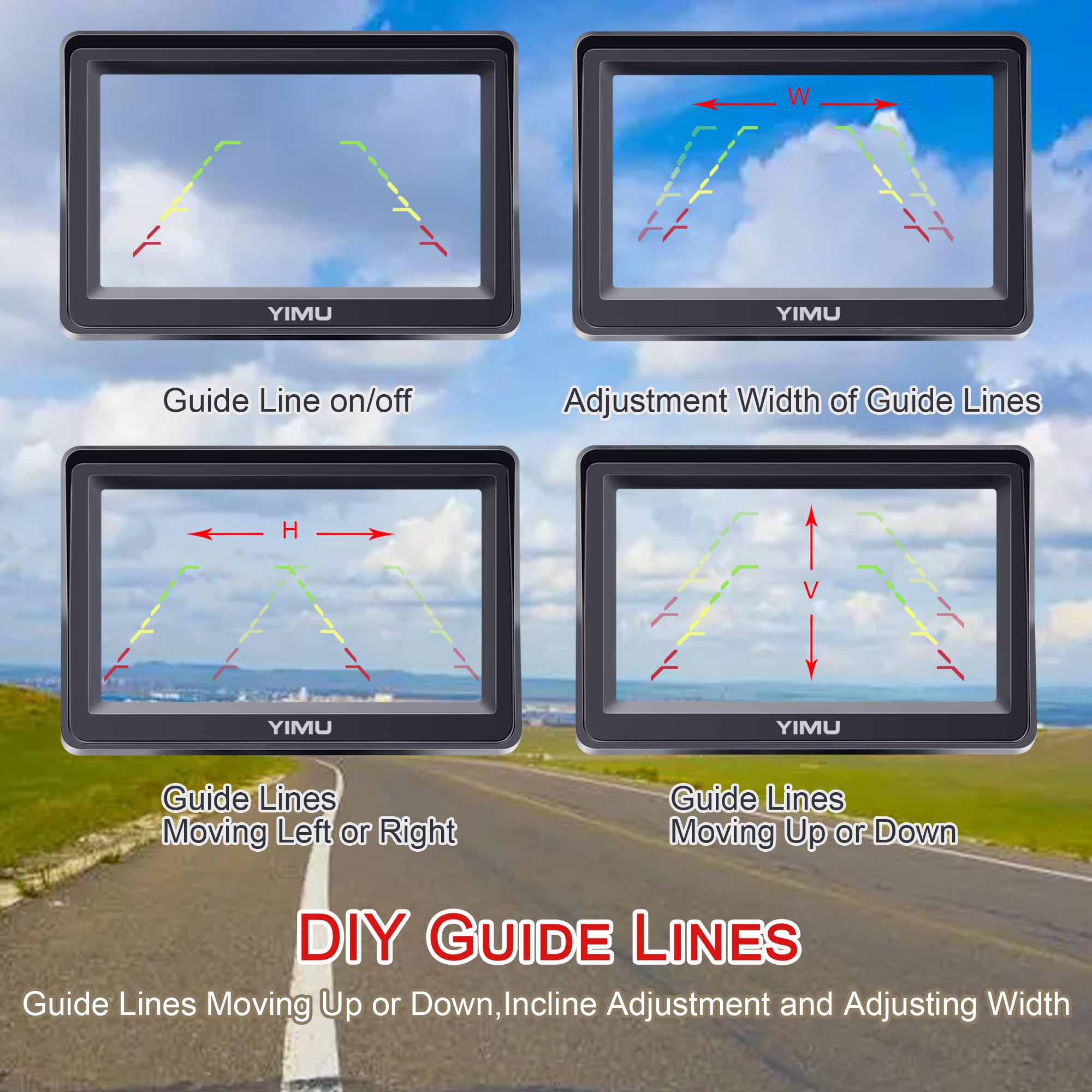 YIMU Backup Camera System with License Plate Backup Reverse Camera, Easy Installation, Plug & Play, DIY Guide Lines, 150° Wide Angle, Night Vision, IP69K Waterproof, Optional Dual Bracket K4302