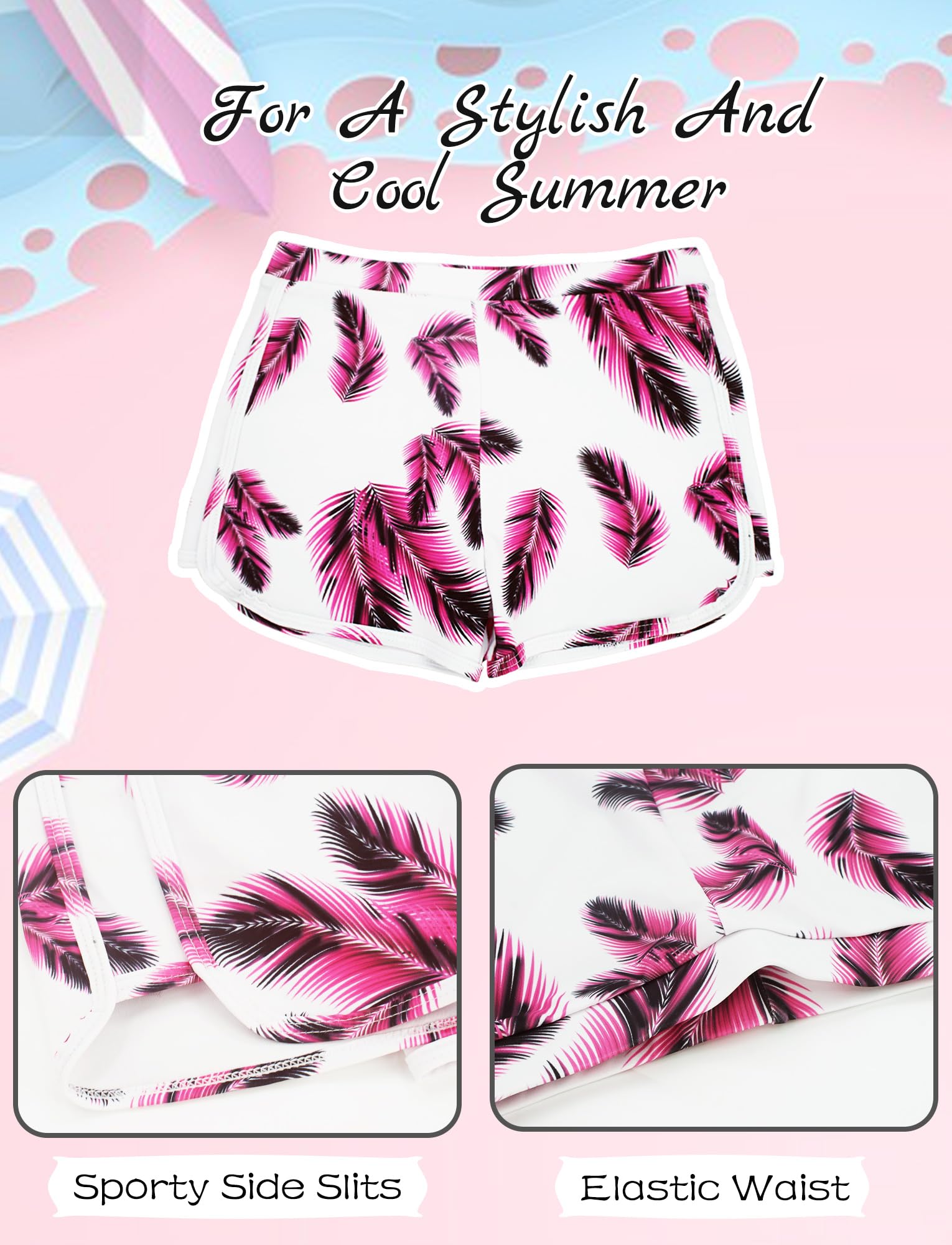 AIEOE Niñas 3 Piezas Bikini Traje de Baño de Estampado Tropical con Cover Up Shorts 8-14 Años