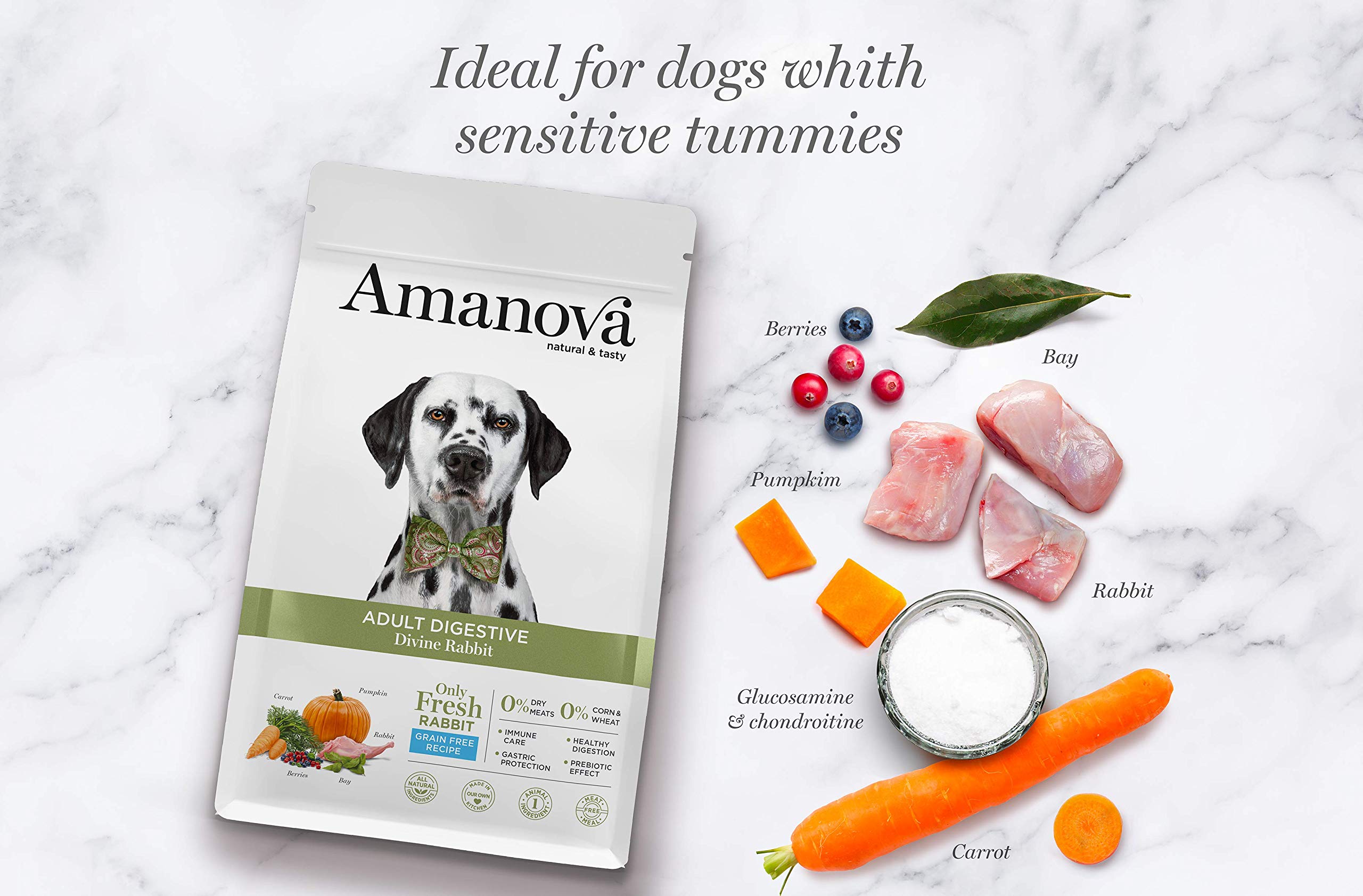 Amanova Super Premium Croquettes pour Chiens Adultes à l'estomac Sensible au goût de Lapin - 100% Naturel, hypoallergénique et monoprotéique - sans céréales - sans cruauté (10 Kg)