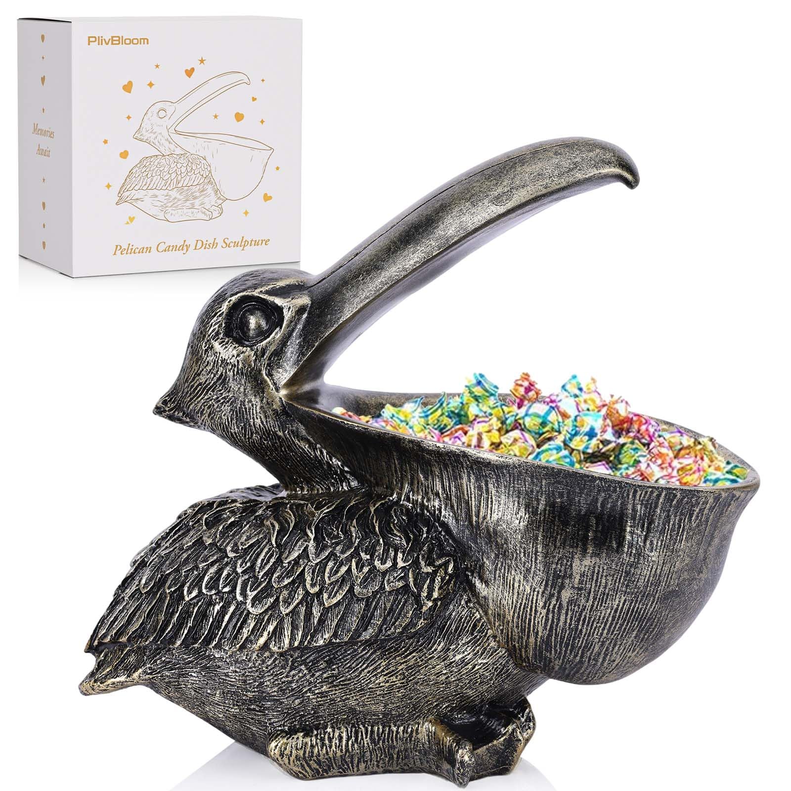 PlivBloom Pelican Key Holder Statues,Fun Animal Hippo Candy Dish,Candy Dish for Office Desk Unique,Modern Key Holder for Pelican Figurine,Suitability Desk bowl and Entry Table Decor Items (Bronze)
