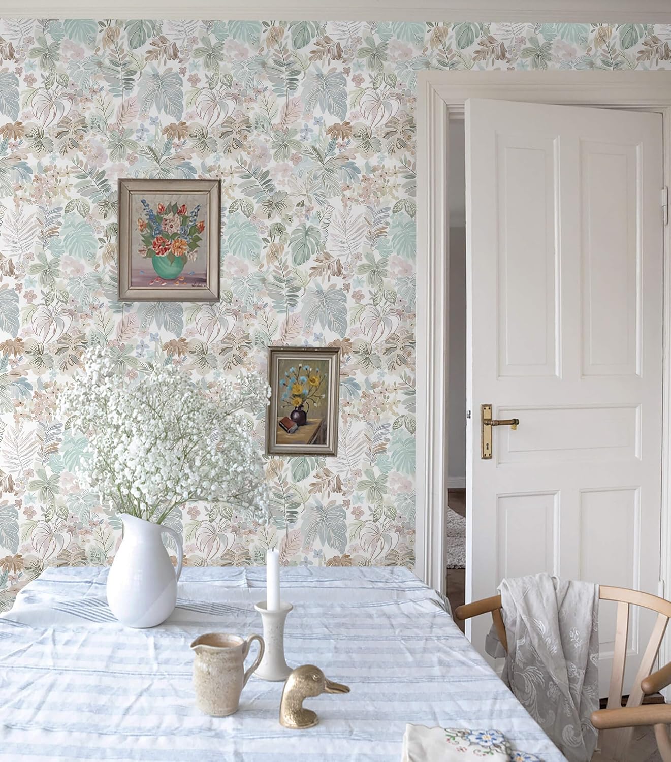 Heroad Tropical Peel and Stick Wallpaper Botanical Stick on Wall Paper 17.3''x393'' Watercolor Floral Contact Paper Removable Self-Adhesive Wallpaper for Bedroom Cabinets Renter Friendly Decor Vinyl