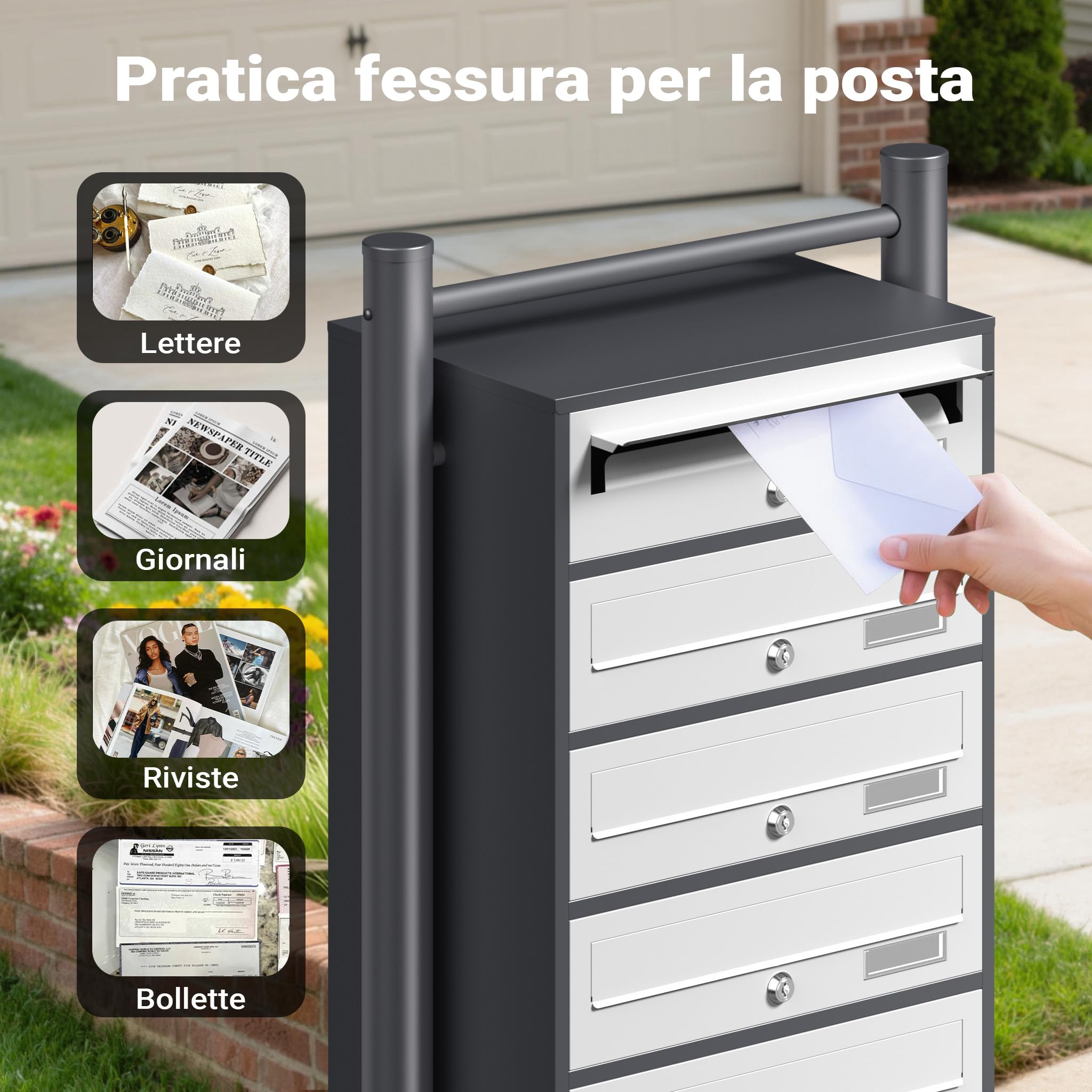 Wiltec Cassetta postale condominiale autoportante 6 posti antracite/bianco 513 x 270 x 1500 mm 1 modulo