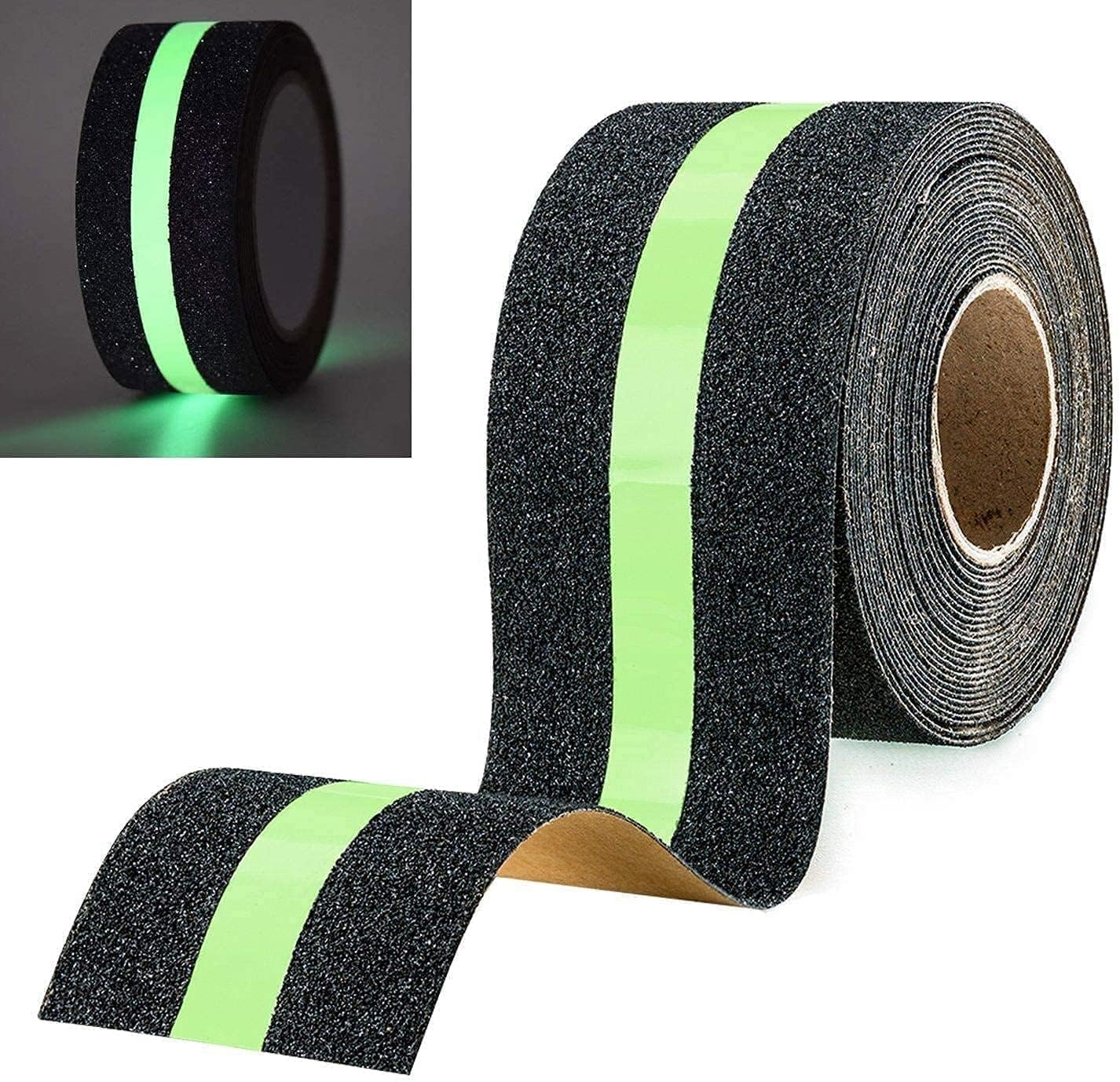 Anti Slip Glow Tape Luminous Non-Slip Grip Tape for Stairs & Slippery Surfaces, Self-Adhesive Radium Glow in The Dark Tape, Fall Resistant Skid Strips (2 InchX16.4 Foot)