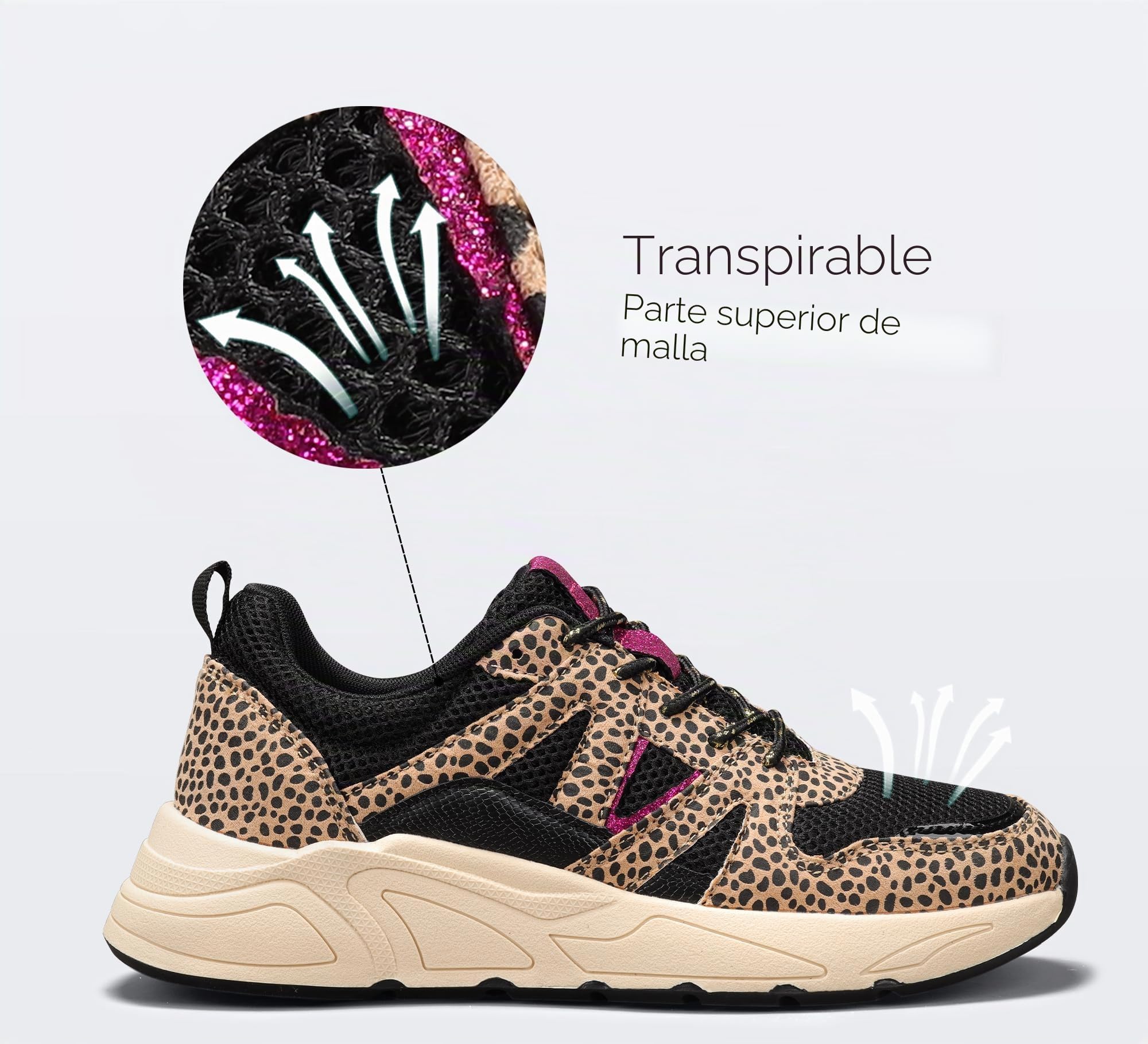 LUCKY STEP Zapatillas de Moda para Mujer - Plataforma de Leopardo para Caminar y Tenis