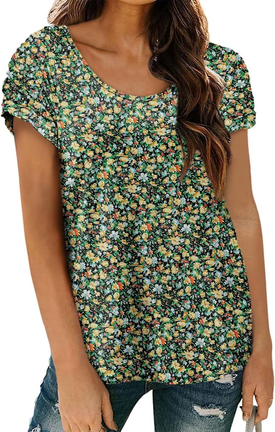 Womens Short Sleeve Tops Casual Solid Color Ladies Summer Shirts Dressy Plus Size T Shirts - Image 4