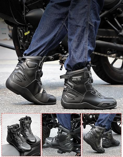 [KEMIMOTO] バイク シューズ メンズ 【究極のフィット感・ダイヤル式】 防水 バイクブーツ プロテクター付き ライディングシューズ 着脱簡単 ライダー プロテクト 滑り止め ブラック KM1125-07 - 5