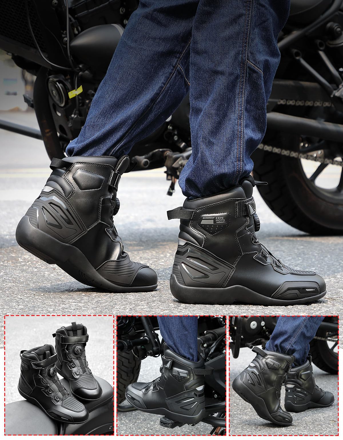 KEMIMOTO Scarpe Moto Uomo, Stivali Moto Uomo Impermabile Traspirante con Scarpa ATOP, Antiscivolo Scarpe da Equitazione Stradale con Supporto alla Caviglia