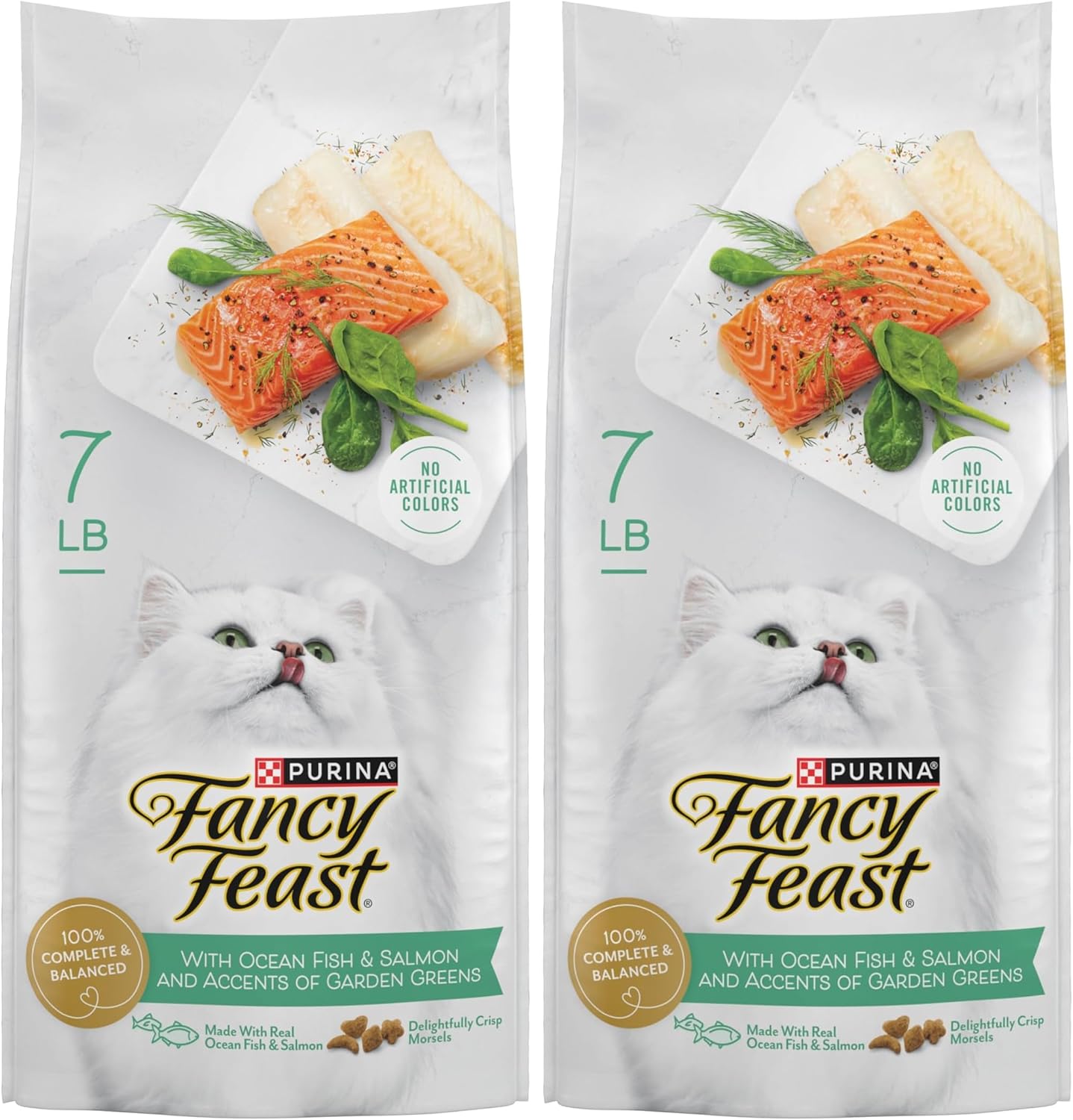 Fancy Feast Purina Dry Cat Food with Ocean Fish, Salmon, and Garden Greens Accents - 7 lb. Bag (Pack of 2)