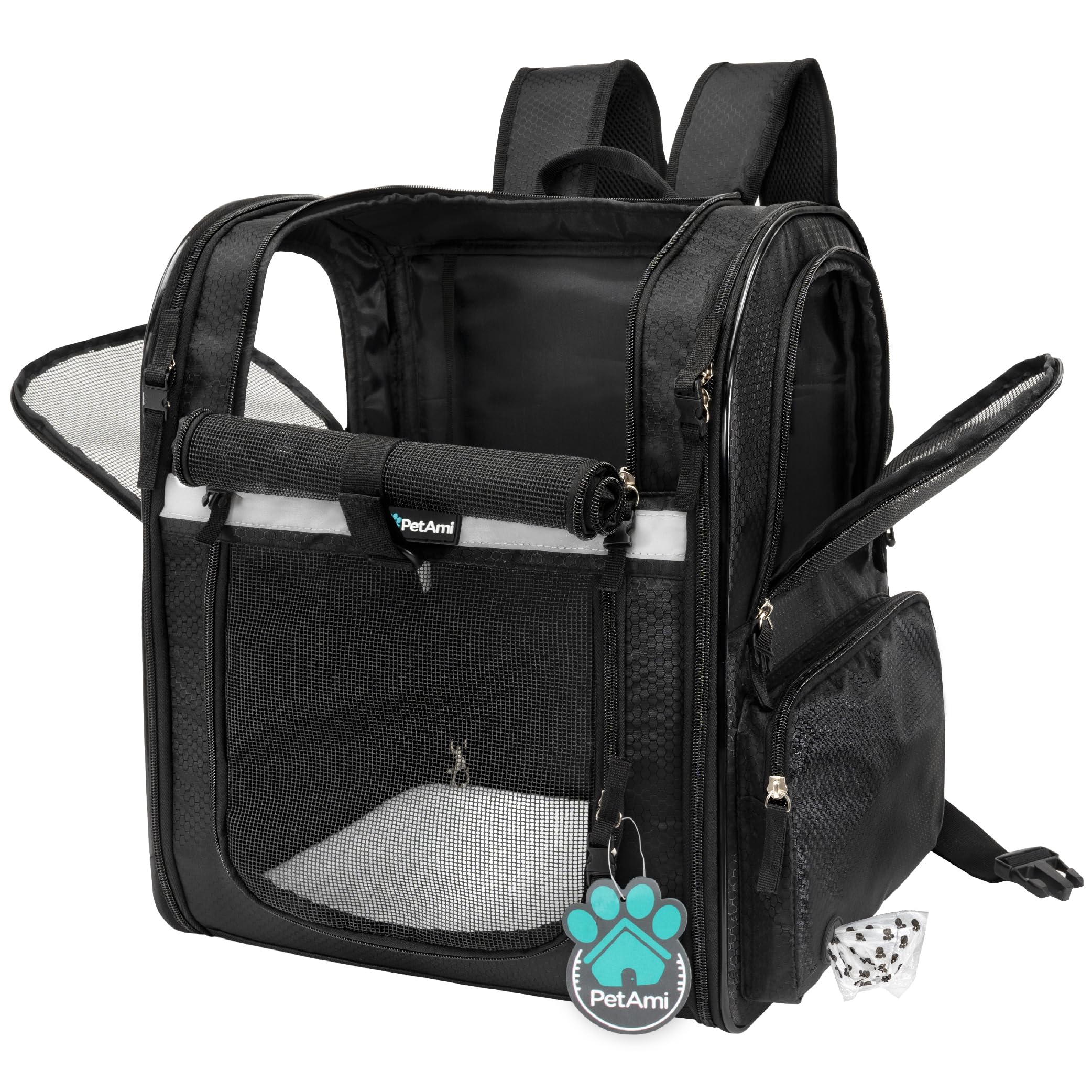 PetAmi Sac à Dos de Transport ventilé pour Petit et Grand Chat, Animal de Compagnie, Chiots, Sac à Dos de randonnée ventilé, approuvé par Les compagnies aériennes, Soutien Dorsal de sécurité, Camping