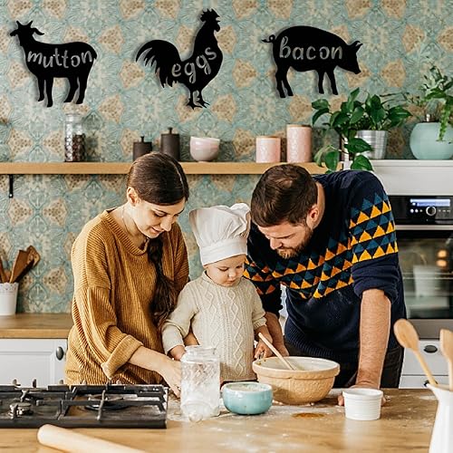 Miniatura 5 de NBEADS 4 piezas de arte de pared de animales, vaca de madera, cerdo, oveja y gallo, decoración de pared de animales huecos negros huecos de granja,