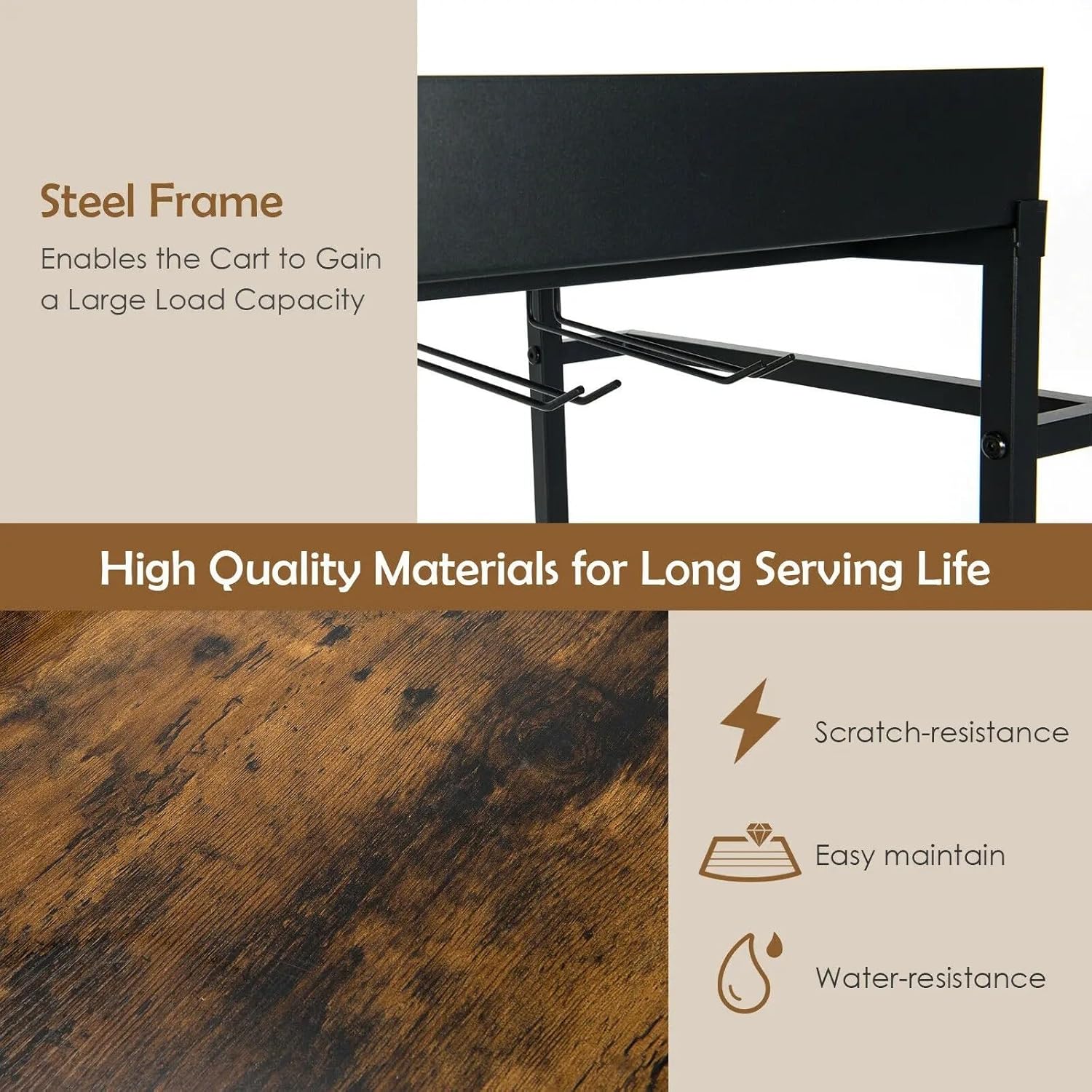 Storage Trolley 4-Tier Kitchen Bar Cart Rolling Serving Trolley Wine Rack Removable Tray Basket Shelving Organizer