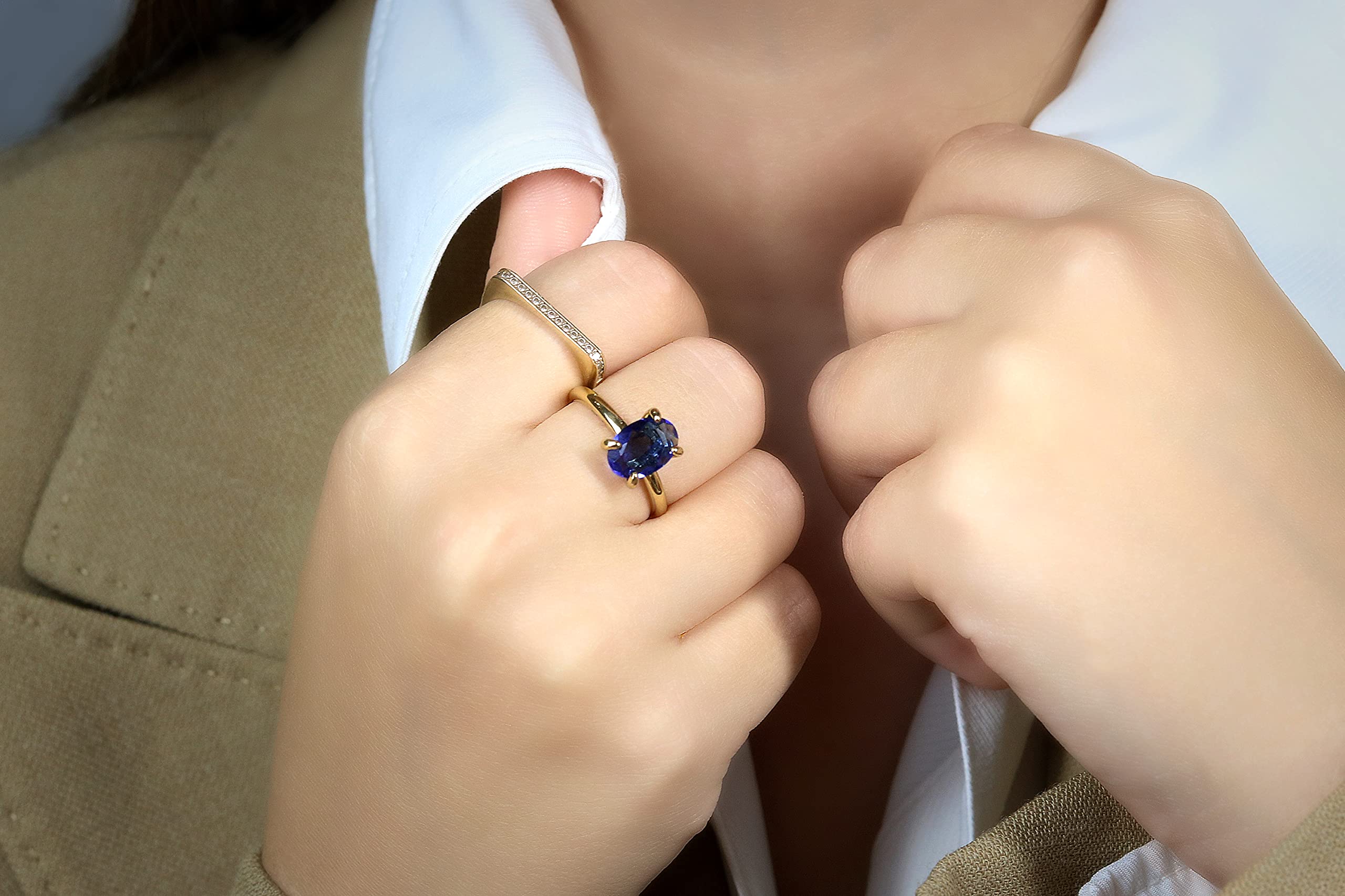 Delicado Anillo de Zafiro Azul - Anillos de Compromiso para Mujeres Hechos a Mano, Anillos de Boda, Anillos de Moda - Anillos Ovalados Clásicos - Anillo de Zafiro de Nacimiento de Septiembre