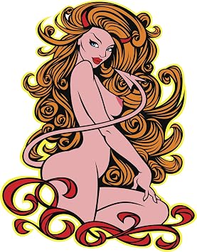 EW Designs Sexy Naked Goddess Devil Woman Cartoon Vinyl Decal Bumper Sticker 4" Tall