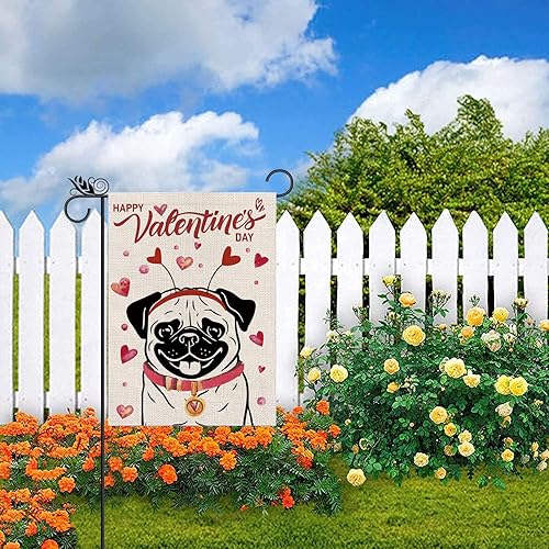 Miniatura 10 de Bandera de jardín para el día de San Valentín, banderas de perro bulldog francés para exteriores, amor, corazón, aniversario, boda, fiesta, hogar,